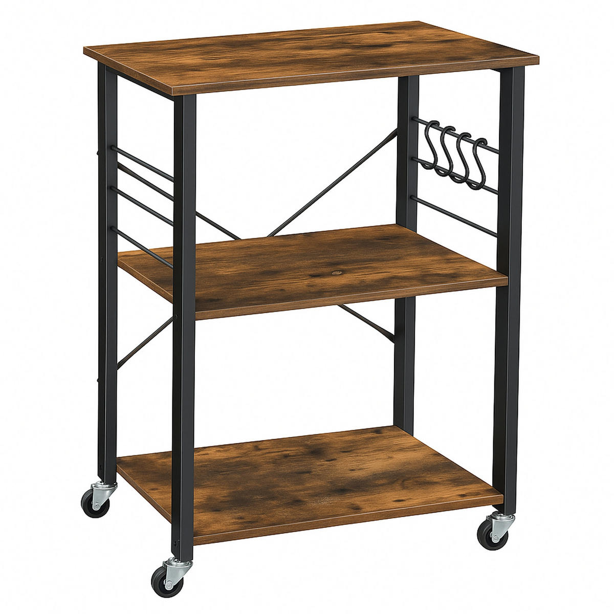 KÜCHENREGAL Holzoptik Metall Dunkelbraun Schwarz mit Rollen 60×40×90 cm - Dunkelbraun/Schwarz, Holzwerkstoff/Metall (40/90/60cm) - Begryf