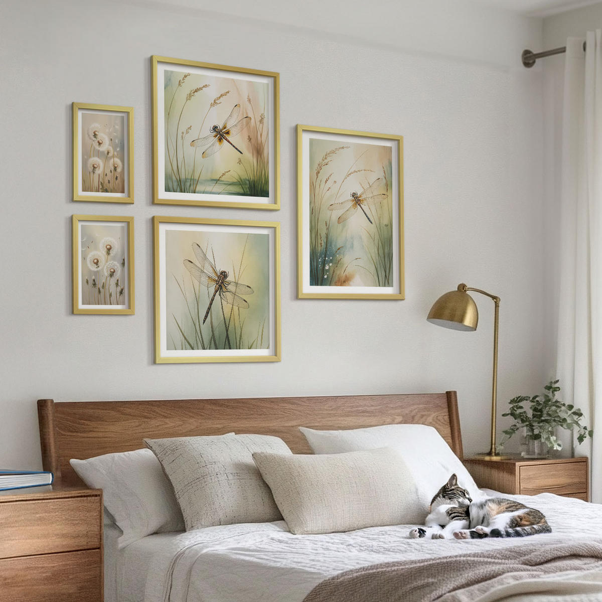 WANDBILDER 5er Set - 50x50 cm & 20x30 cm & 40x60 cm Goldrahmen - Strandbretter, Surfboote, Vögel - Goldfarben, Kunststoff (40/60cm) - ArtPrintCave