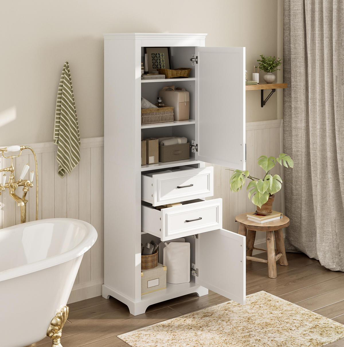 BADEZIMMER-HOCHSCHRANK 60x40x180 cm Weiß aus Holzwerkstoff mit Schränken & Schubladen - Weiß, Holzwerkstoff (60/180/40cm) - Modfu