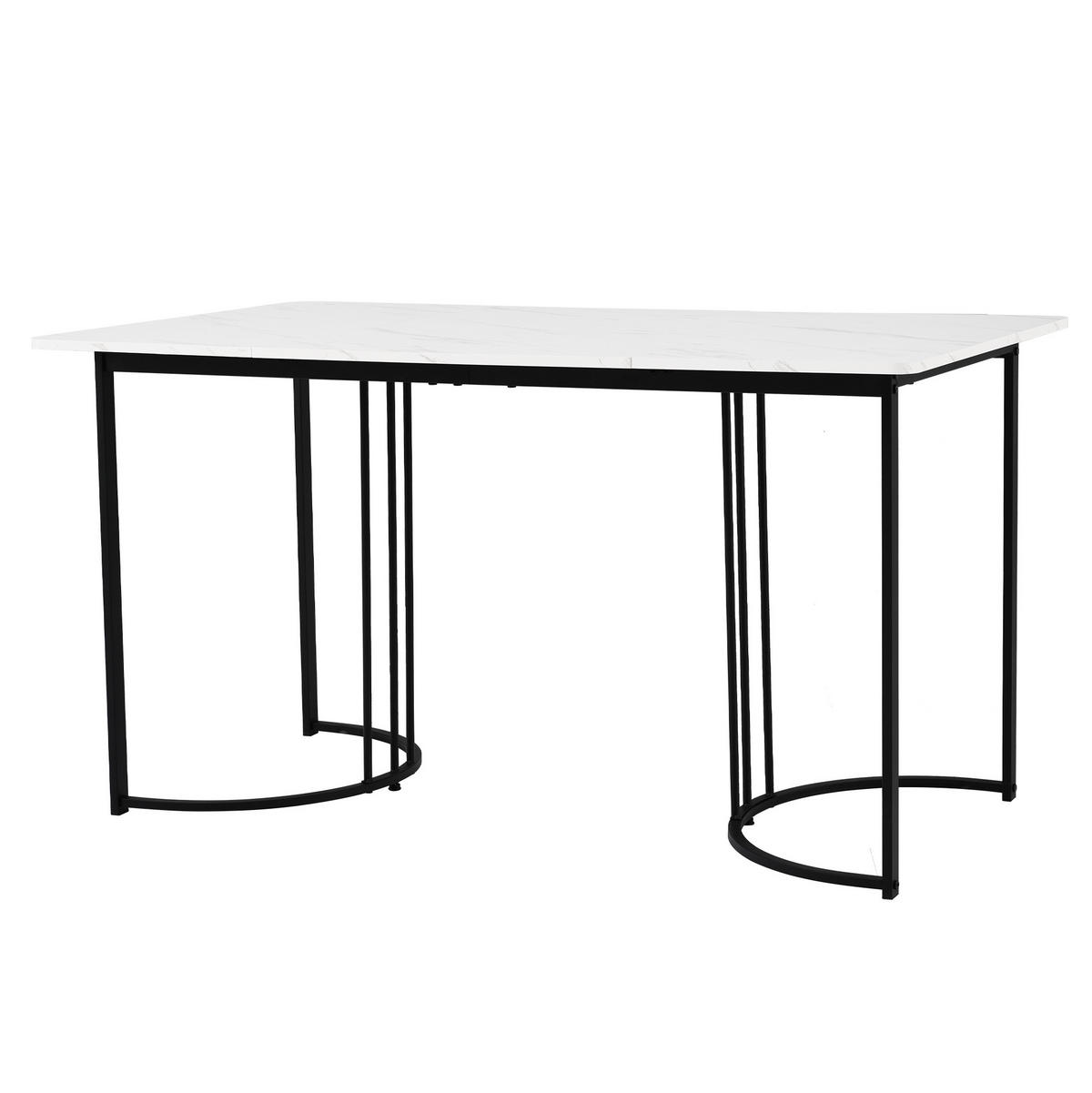 ESSTISCH 140x80x75 cm in Weiß und Schwarz aus MDF mit Marmormuster auf stabilem Metallgestell - Weiß, Holzwerkstoff (140/80/75cm) - Modfu