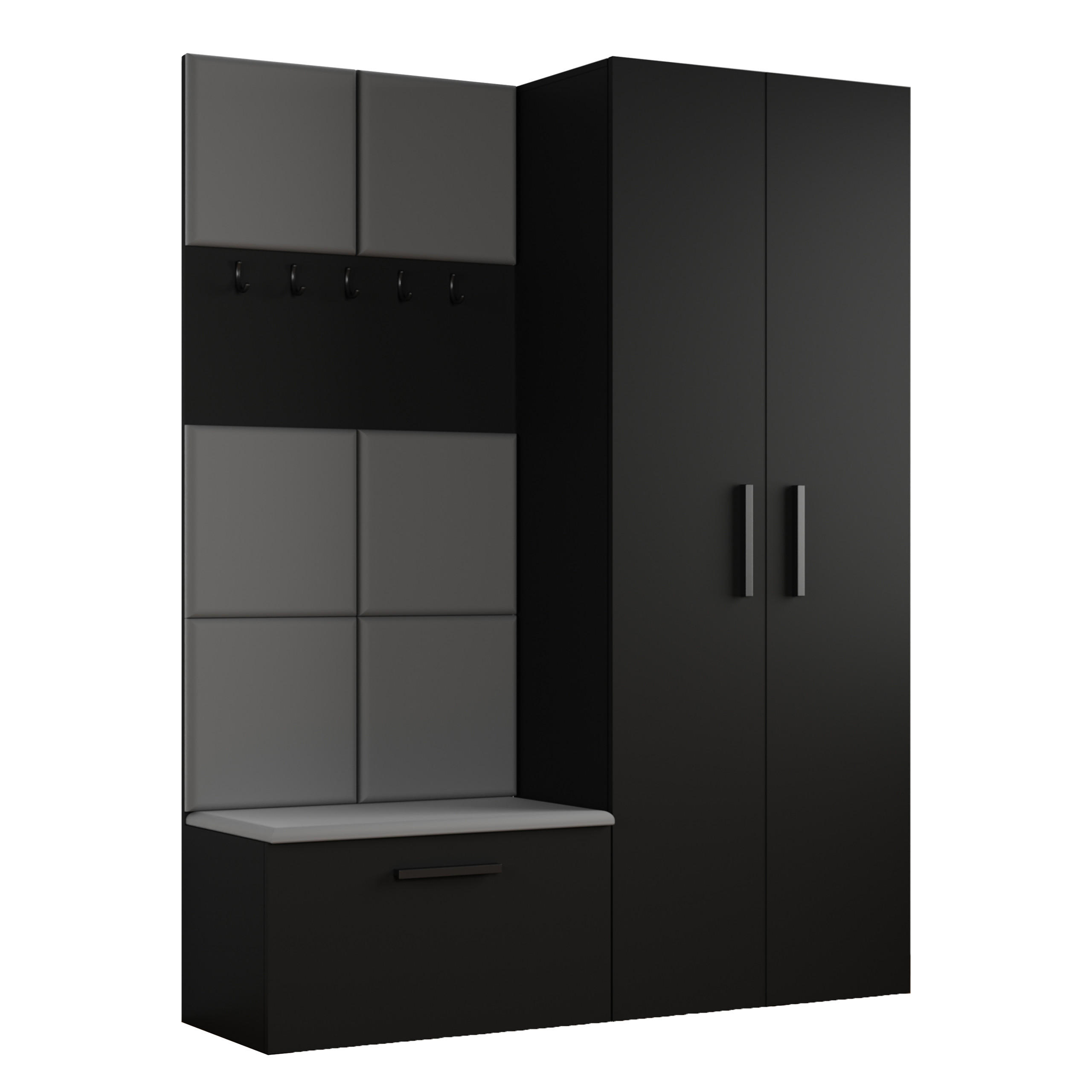 GARDEROBENSCHRANK MODULO 160,6/204/40 cm Modern Garderobe-Set Schwarz - Schwarz/Grau, Holzwerkstoff (160.6/204/40cm) - MASSENO