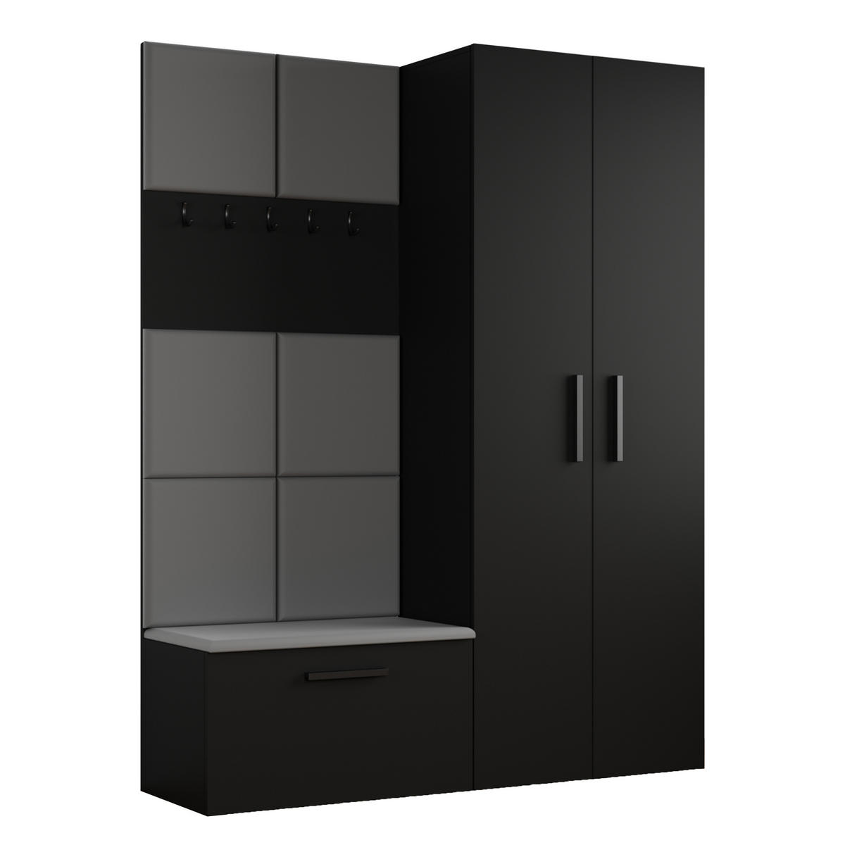 GARDEROBENSCHRANK MODULO 160,6/204/40 cm Modern Garderobe-Set Schwarz - Schwarz/Grau, Holzwerkstoff (160.6/204/40cm) - MASSENO