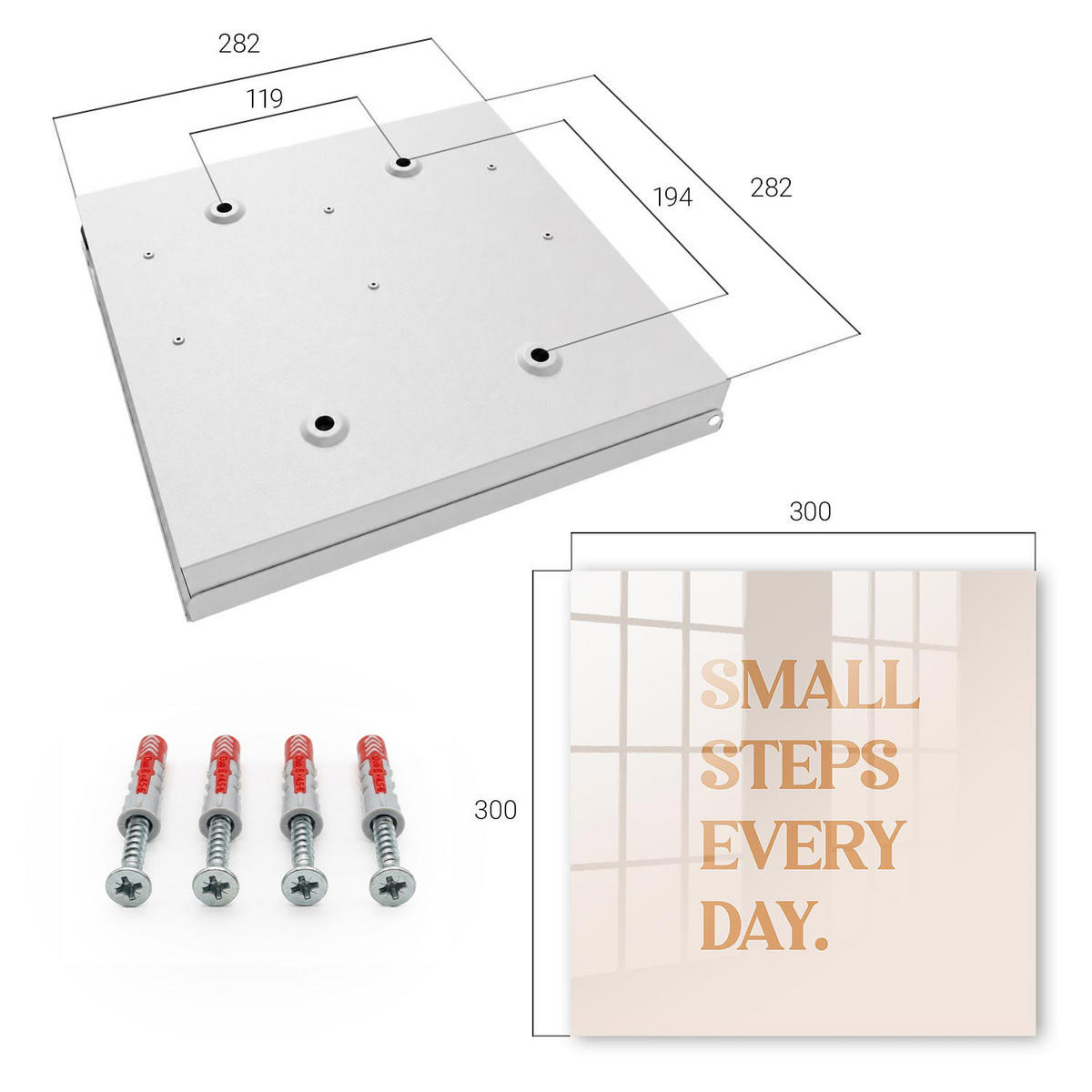 SCHLÜSSELBOX Weiß 30x30 cm – Türöffnung nach rechts - Motivation jeden Tag - Beige, Metall (30/30/5cm) - TULUP