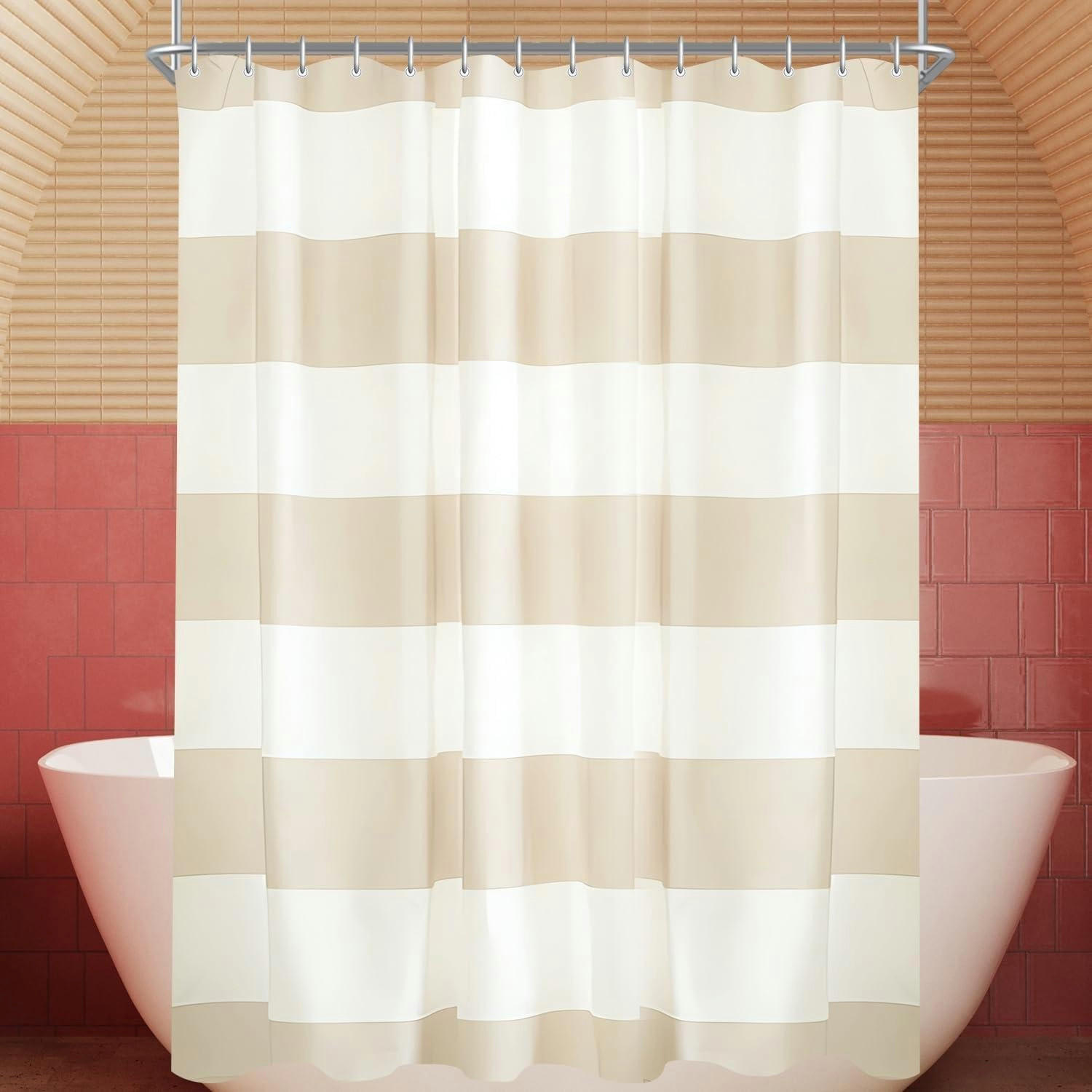 DUSCHVORHANG Beige Streifen 80 x 180 cm Wasserabweisend Beschwerter Saum - Beige, Textil (80/180cm)