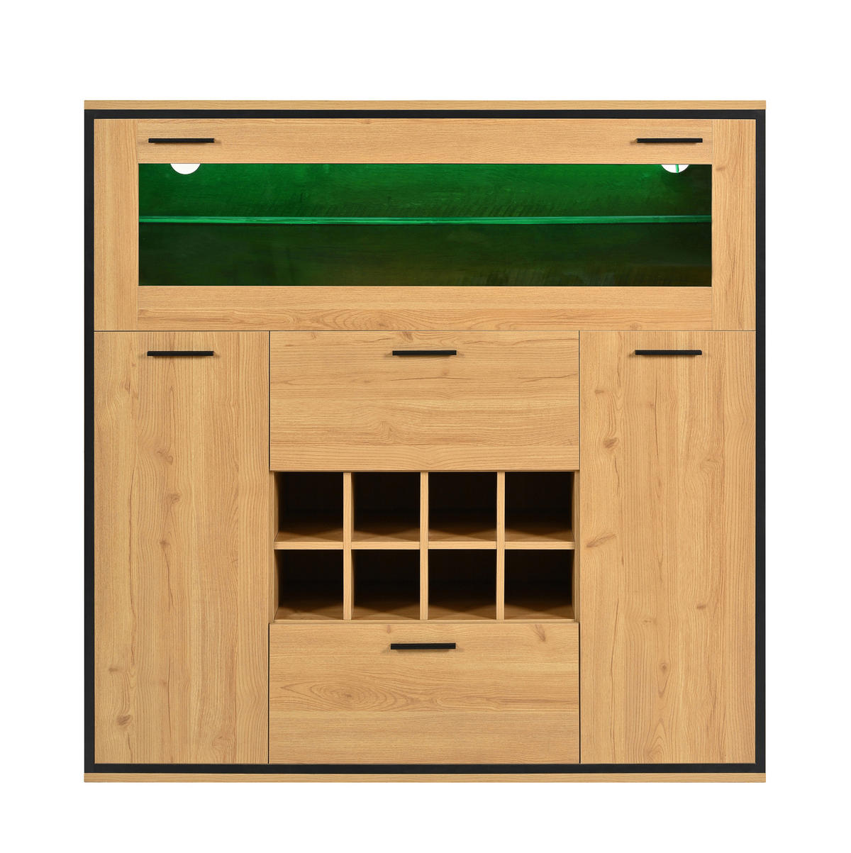 SIDEBOARD 110/38/111 cm in Natur/Schwarz mit Weinregalen und LED-Beleuchtung - Naturfarben, Holzwerkstoff (110/111/38cm) - Flora Grace