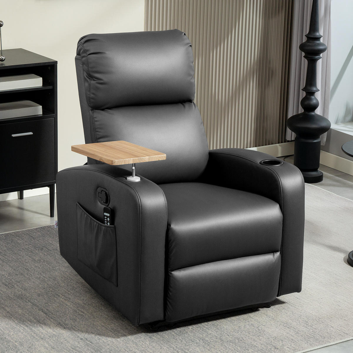 RELAXSESSEL Massagesessel Fernsehsessel mit Massagefunktion, Drehbarer Tisch - Schwarz, Metall (93/105/77cm) - HOMCOM