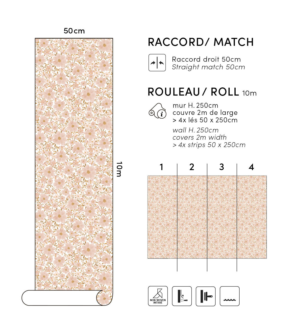 VLIESTAPETE Eleonore Blumen 50 cm x 10 m, rosa - Pink/Beige, Papier (50/1000cm) - Lilipinso