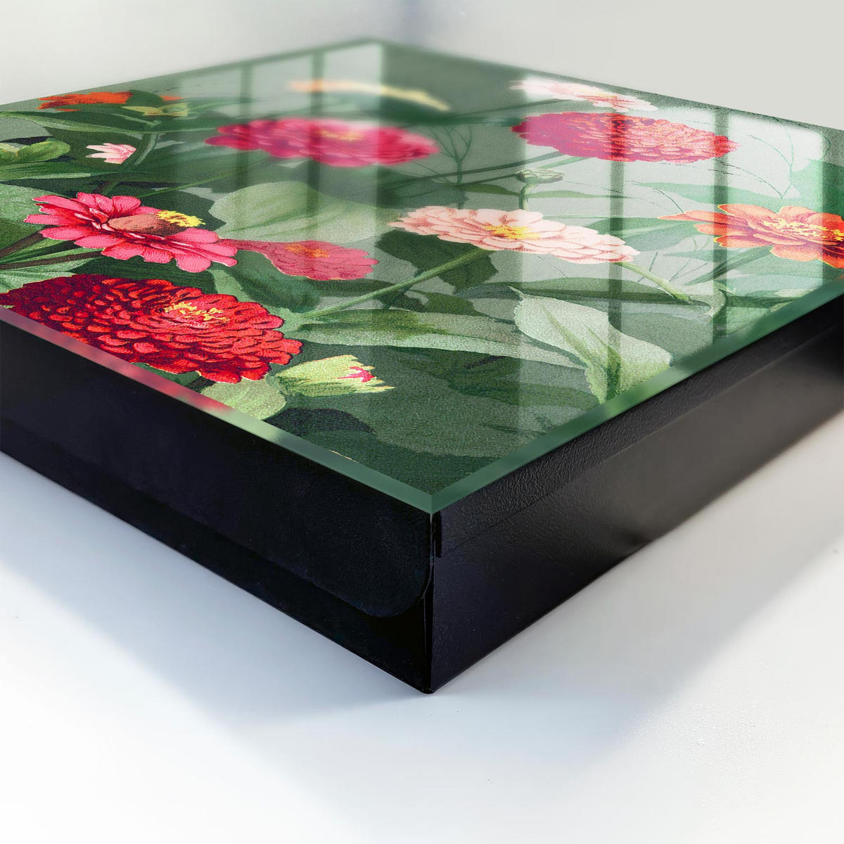 SCHLÜSSELBOX Schwarz 30x30 cm- Türöffnung nach rechts - Blühender Garten - Grün, Metall (30/30/5cm) - TULUP