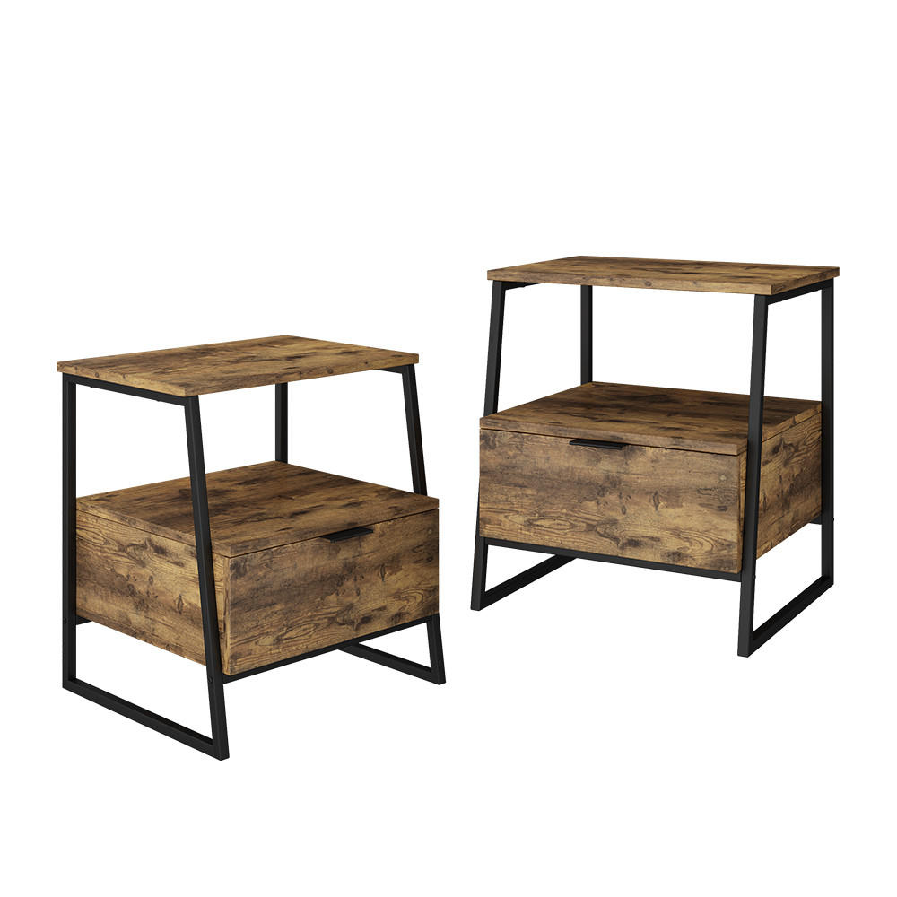NACHTTISCH Lunor Eiche rustikal/Schwarz 2er Set - Wildeiche/Schwarz, Holzwerkstoff (45/50/40cm) - Vicco