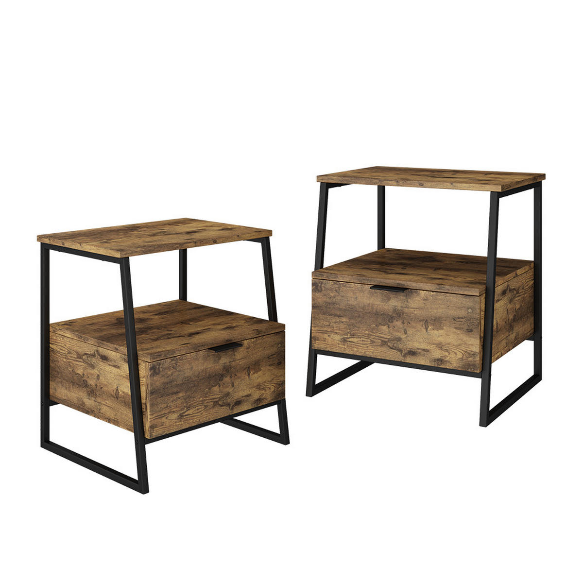 NACHTTISCH Lunor Eiche rustikal/Schwarz 2er Set - Wildeiche/Schwarz, Holzwerkstoff (45/50/40cm) - Vicco