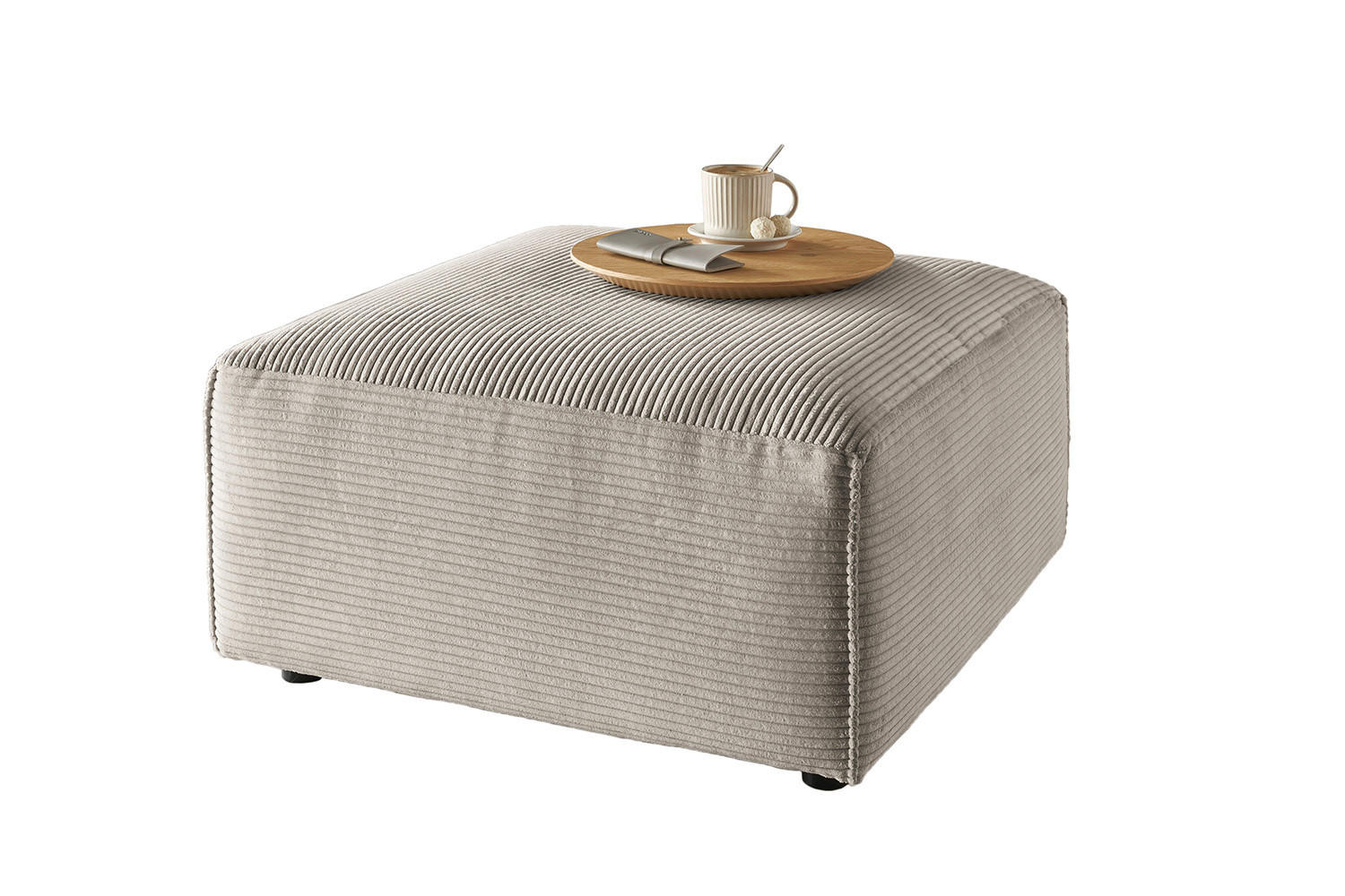 POLSTERHOCKER RANI Steingrau Cord - Greige/Schwarz, Kunststoff/Textil (80/42/80cm) - KAWOLA
