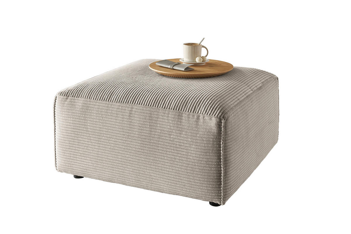 POLSTERHOCKER RANI Steingrau Cord - Greige/Schwarz, Kunststoff/Textil (80/42/80cm) - KAWOLA