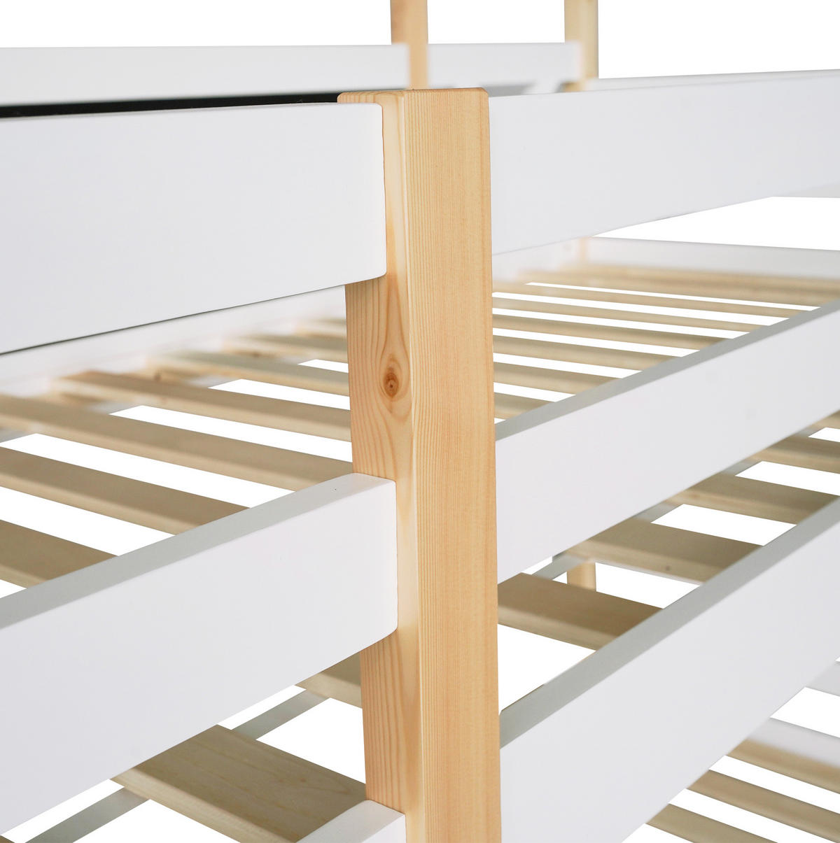 ETAGENBETT aus Holz 90x200 cm in Weiß mit Treppe & Stauraum - Weiß, Holz (90/200cm) - Modfu