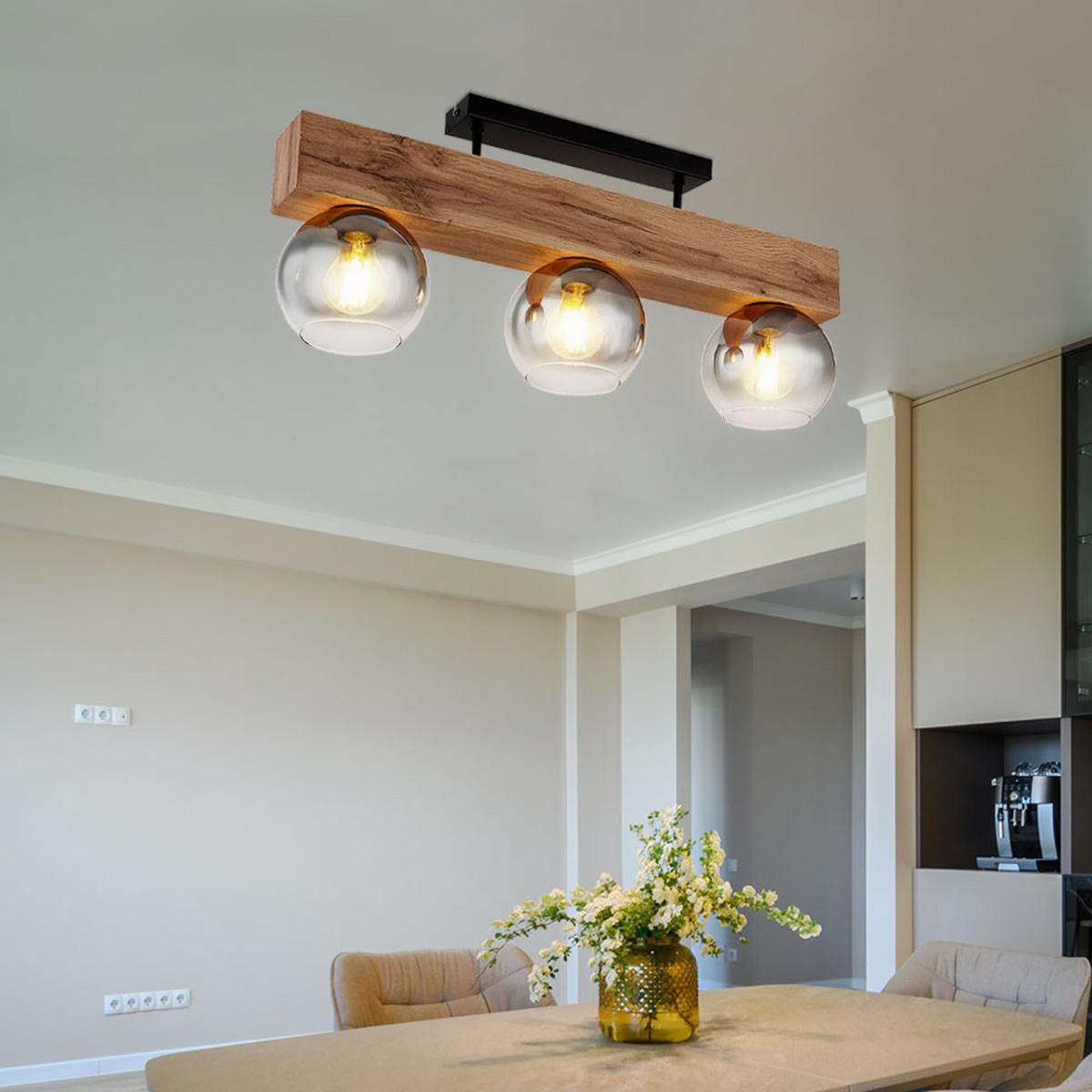 DECKENLEUCHTE MOITAS Braun Holzoptik - Braun, Glas (65/15/28cm) - Globo Lighting