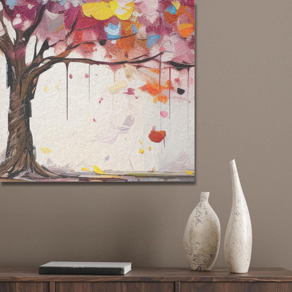 AKUSTIKPANEEL Aquarell - Baum - Kunst - Abstrakt 60x80 cm - Multicolor, Textil (60/0.9/80cm) - MuchoWow