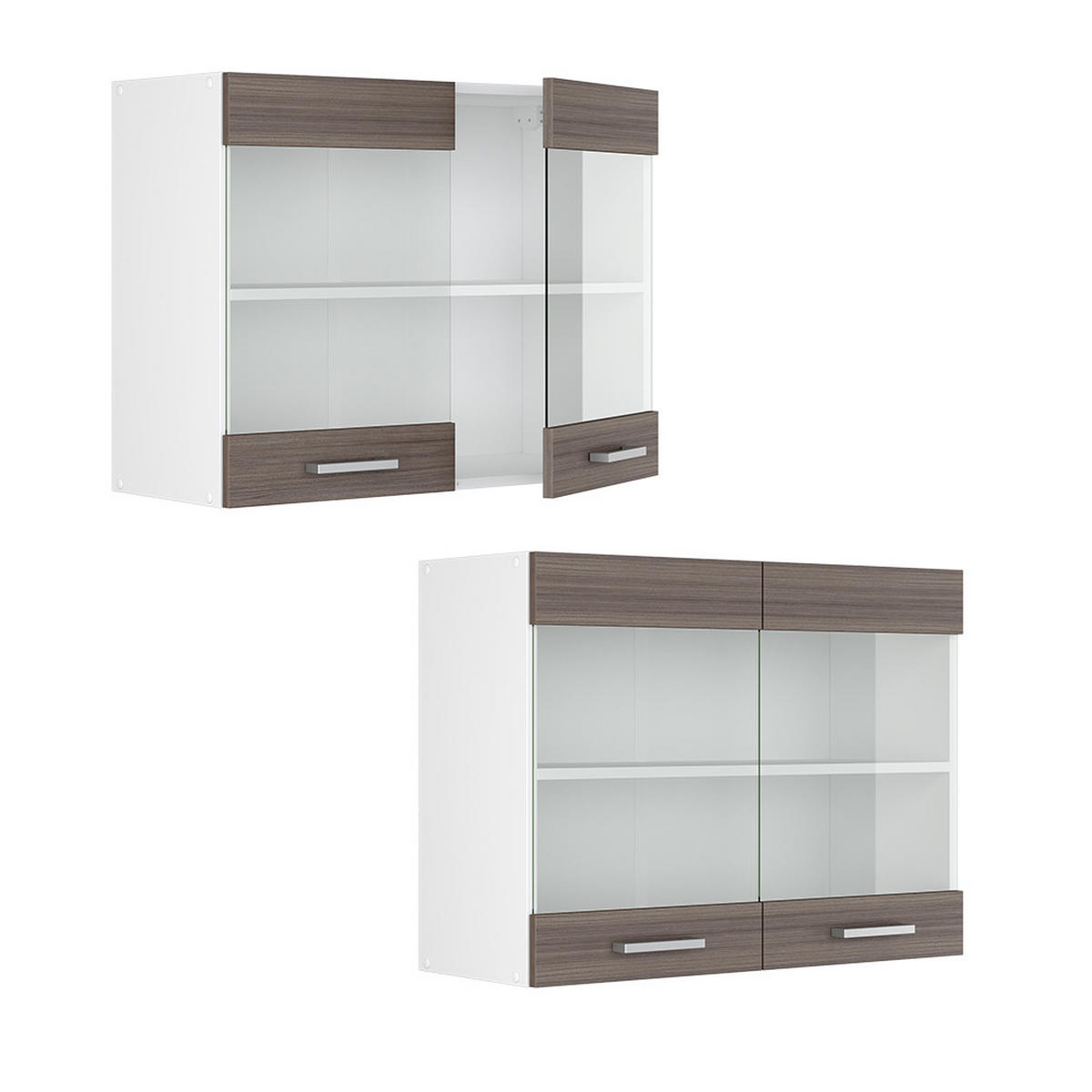 KÜCHENGLASSCHRANK R-Line Grau 80 cm - Weiß/Braun, Holzwerkstoff (80/60/31cm) - Vicco