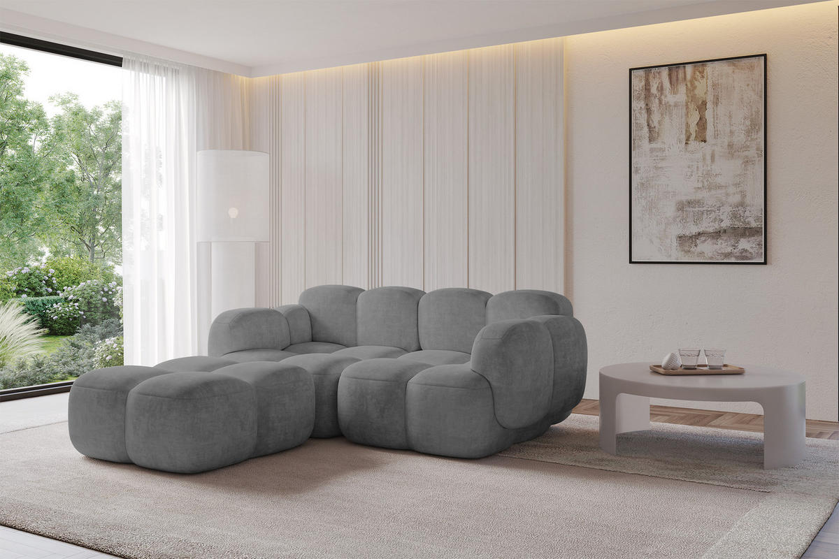 ECKSOFA modulares Sofa Links Miko-L1 214x205x75 Grau Velours - Schwarz/Grau, Holzwerkstoff/Kunststoff (214/205cm) - ALTDECOR