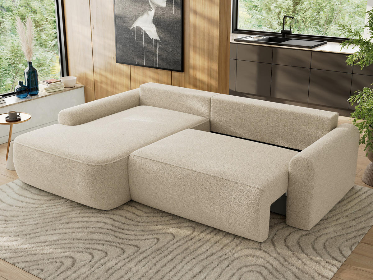 ECKSCHLAFSOFA CUBO L Beige Boucle - links - Beige/Schwarz, Kunststoff/Textil (273/187cm) - MKS