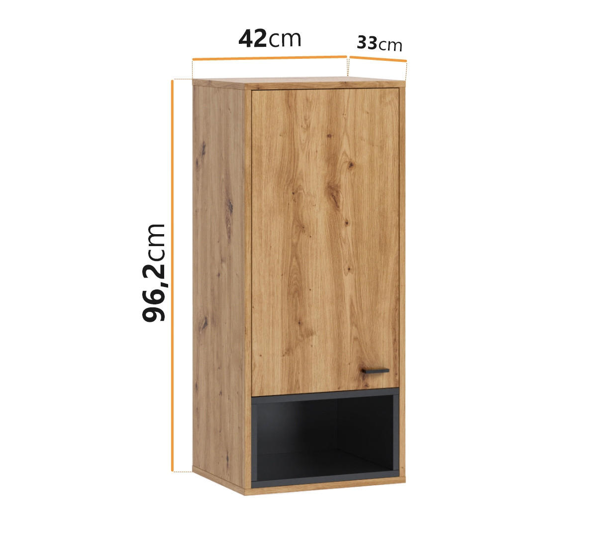 HÄNGESCHRANK Randy mit Tür Artisan Eiche - Schwarz/Eiche Artisan, Holzwerkstoff/Kunststoff (42/96/33cm) - Ravio