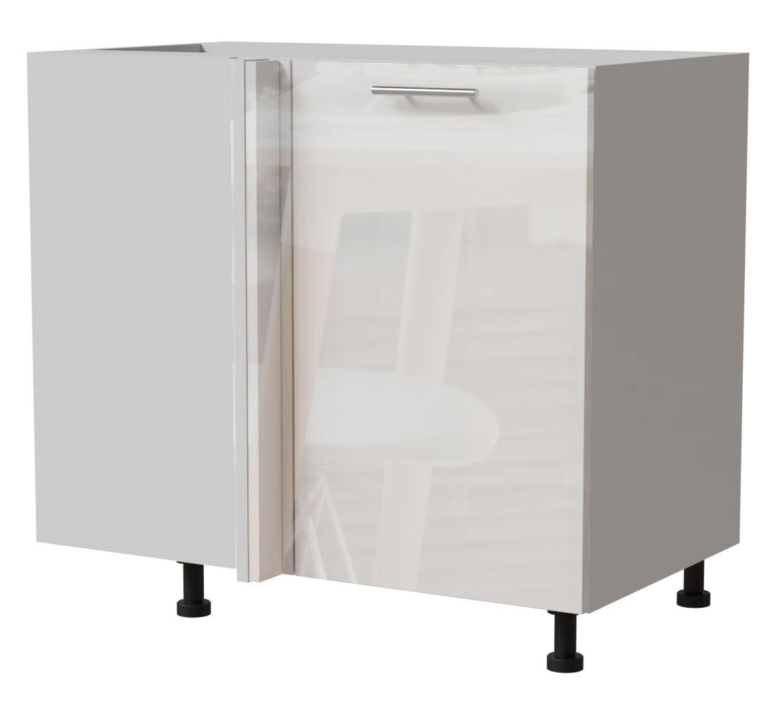 Feldmann-Wohnen Eck-Küchenschrank Weiß Hochglanz, Weiß 90x82x50 cm