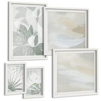 BILDER SET 5er Set - 50x50 cm & 20x30 cm & 40x60 cm Weißer Rahmen - Die Blätter der Pflanzen sind grünlich-grau. - Weiß, Kunststoff (40/60cm) - TULUP