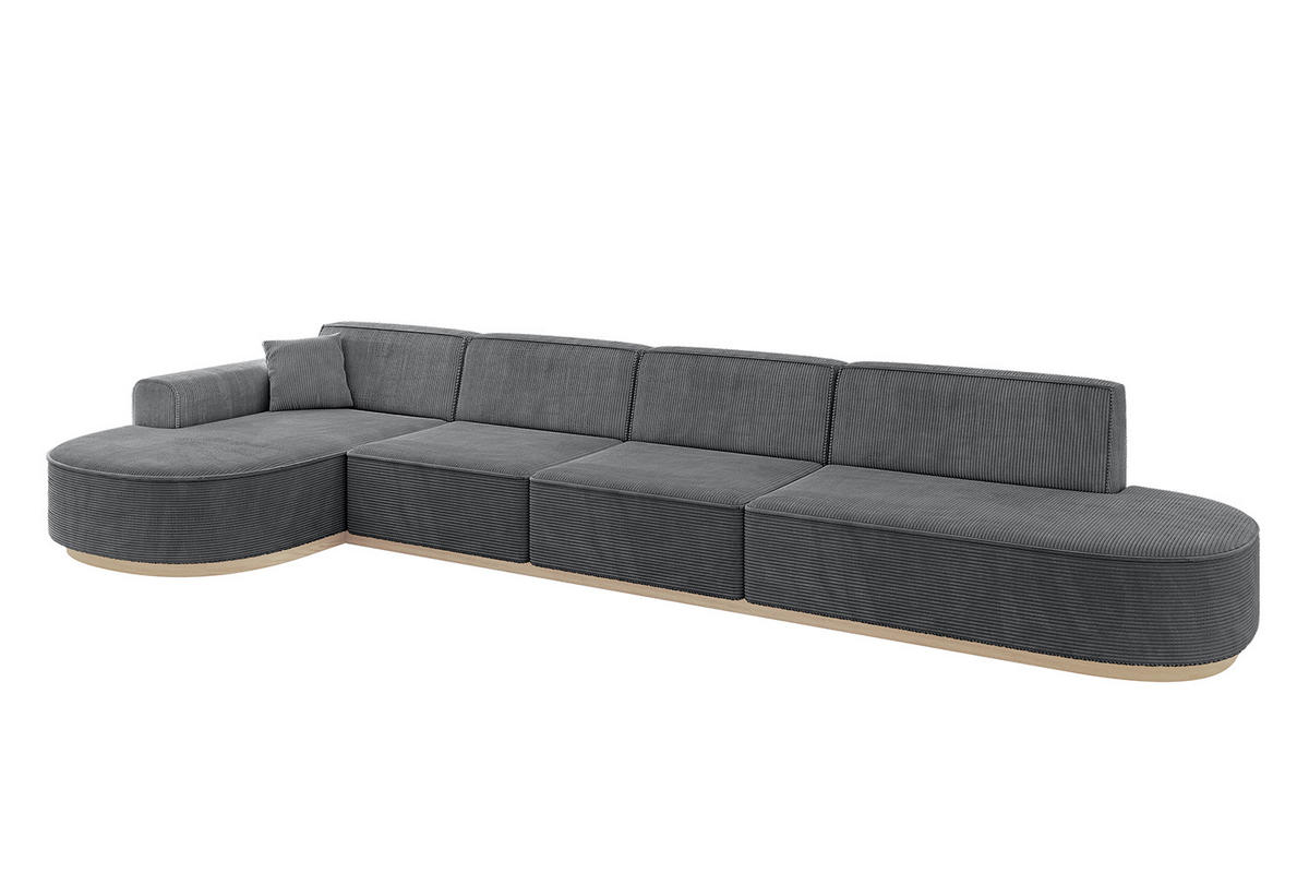 ECKSOFA Ottomane Links MARI-L3-v1 - 413x171x83 cm Dunkelgrau Cord - Dunkelgrau, Holzwerkstoff/Textil (413/171cm) - ALTDECOR