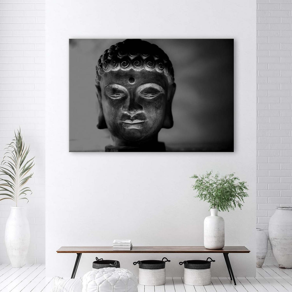 BILD AUF LEINWAND Buddha Kopf Feng Shui - Grau, Textil (60/40cm) - Feeby