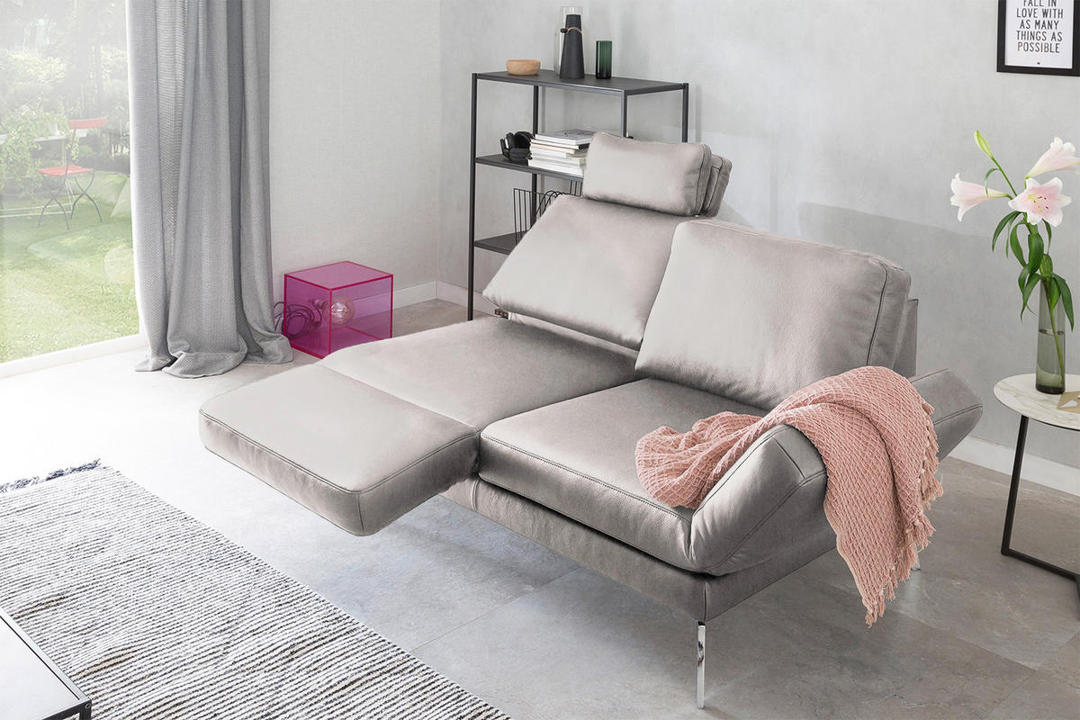 LEDERSOFA HURRICANE Hellgrau Leder - Silberfarben/Hellgrau, Leder (170/87/141cm) - KAWOLA