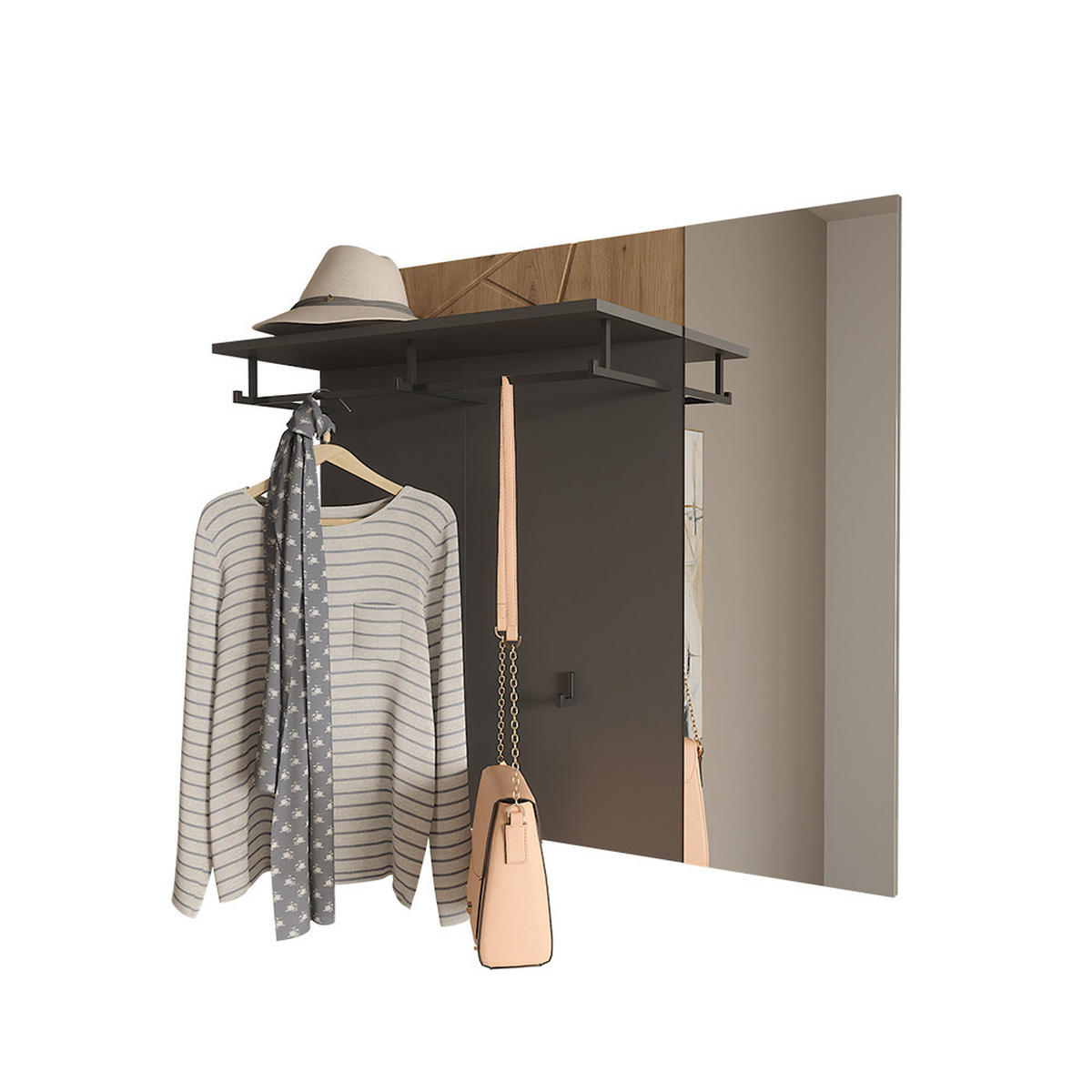 WANDGARDEROBE Irma Anthrazit/Artisan 106 x 95.8 cm mit Spiegel - Anthrazit, Holzwerkstoff (106/95.8/27cm) - Vicco