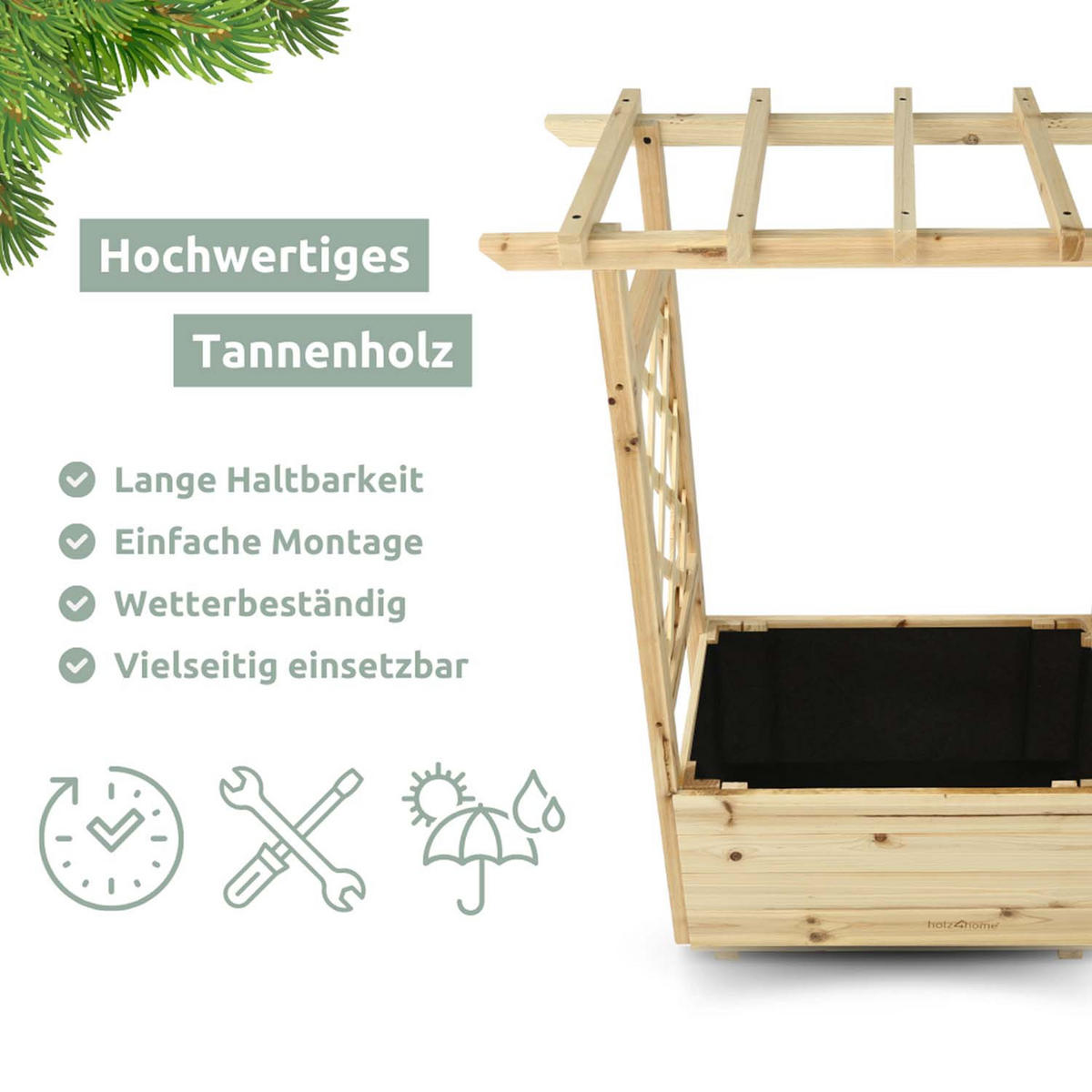 PFLANZKASTEN mit Rankgittern & Dach - Tannenholz - 58 x 34 x 103cm - Naturfarben, Holz (58/103/34cm) - holz4home