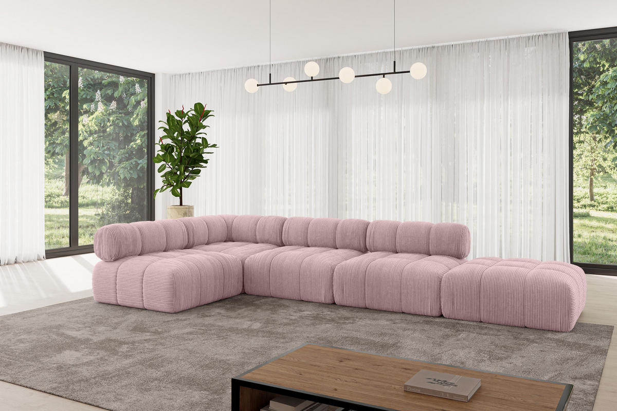 ECKSOFA modulares Sofa Favio-L2 - 380x190x70 cm Rosa Cord - Rosa, Holzwerkstoff/Textil (380/190cm) - ALTDECOR