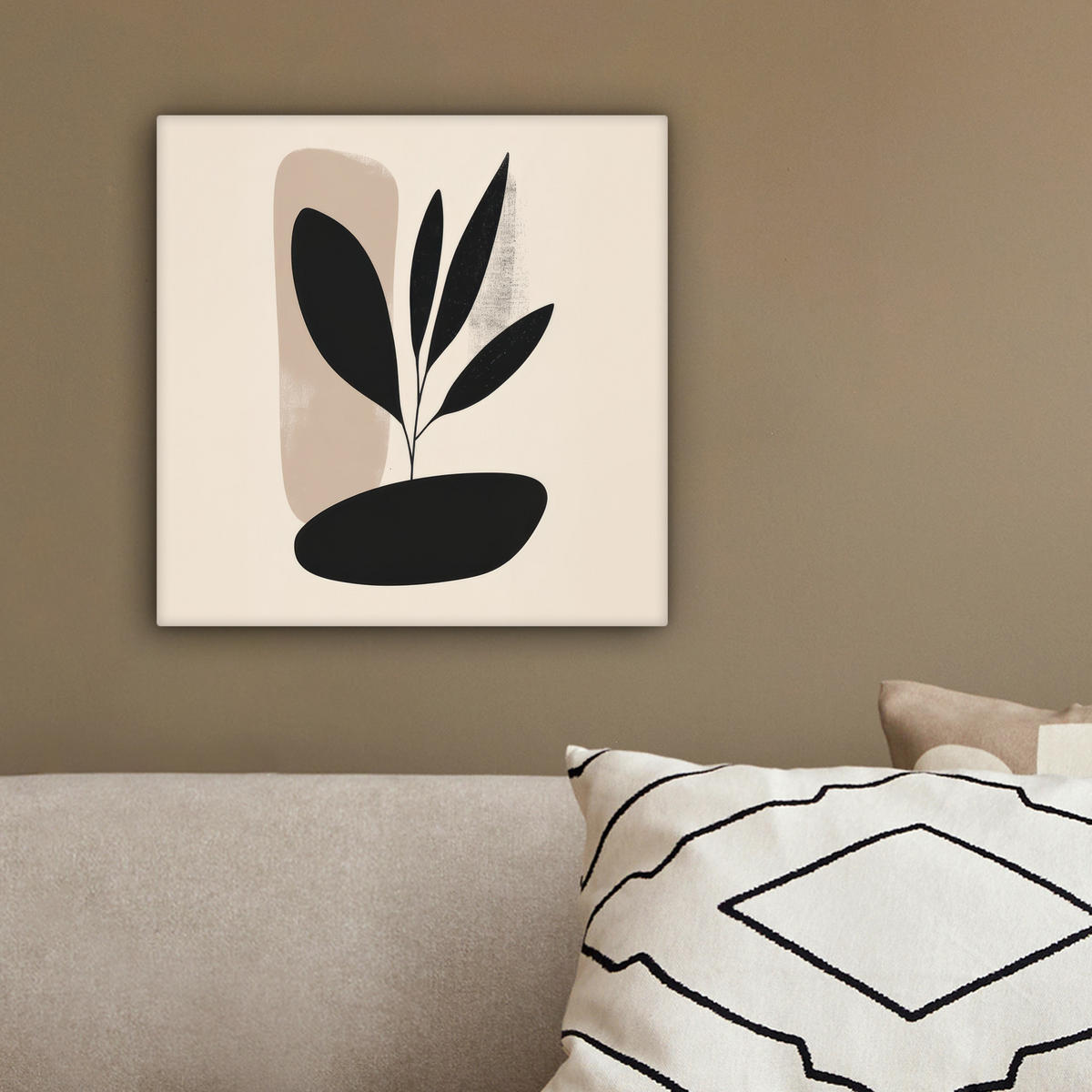 LEINWANDBILD Pflanze - Beige - Japanisch 20x20 cm - Schwarz, Textil (20/20cm) - MuchoWow