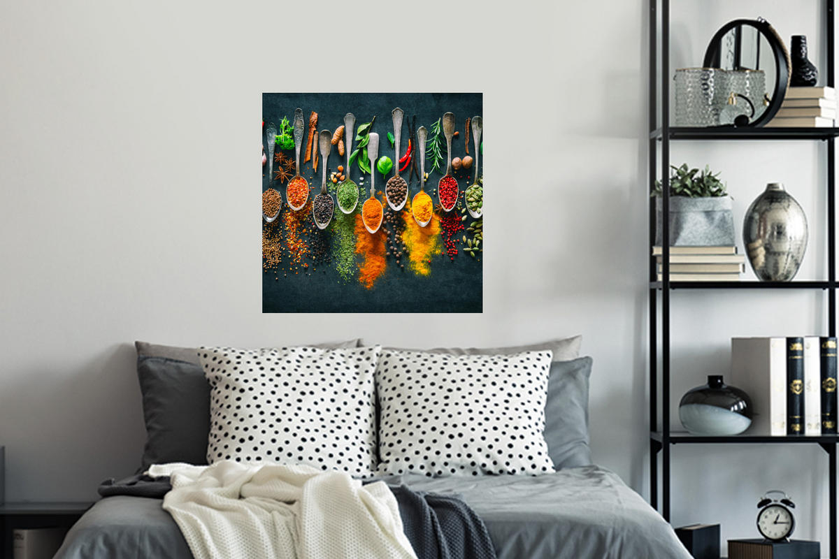 WANDTATTOO Kräuter - Gewürze - Löffel 50x50 cm - Currygelb, Kunststoff (50/50/0.1cm) - MuchoWow