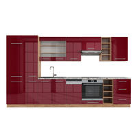 KÜCHENZEILE Fame-Line Bordeaux Hochglanz/Goldkraft Eiche 355 cm AP Marmor - Honigeiche/Bordeaux, Holzwerkstoff (355/81.6/60cm) - Vicco