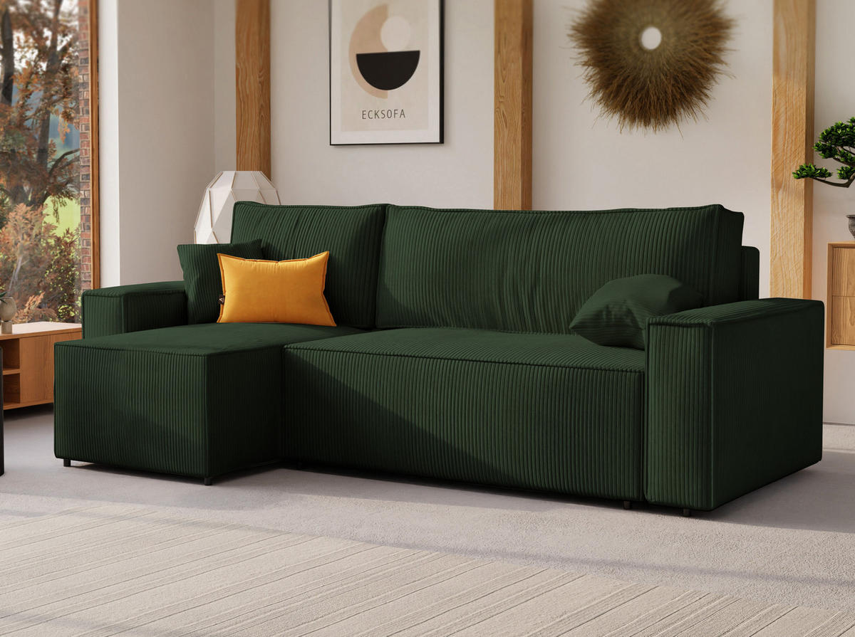 ECKSOFA Paris mit Schlaffunktion Cord - Grün, Textil (244/155cm) - Idohome