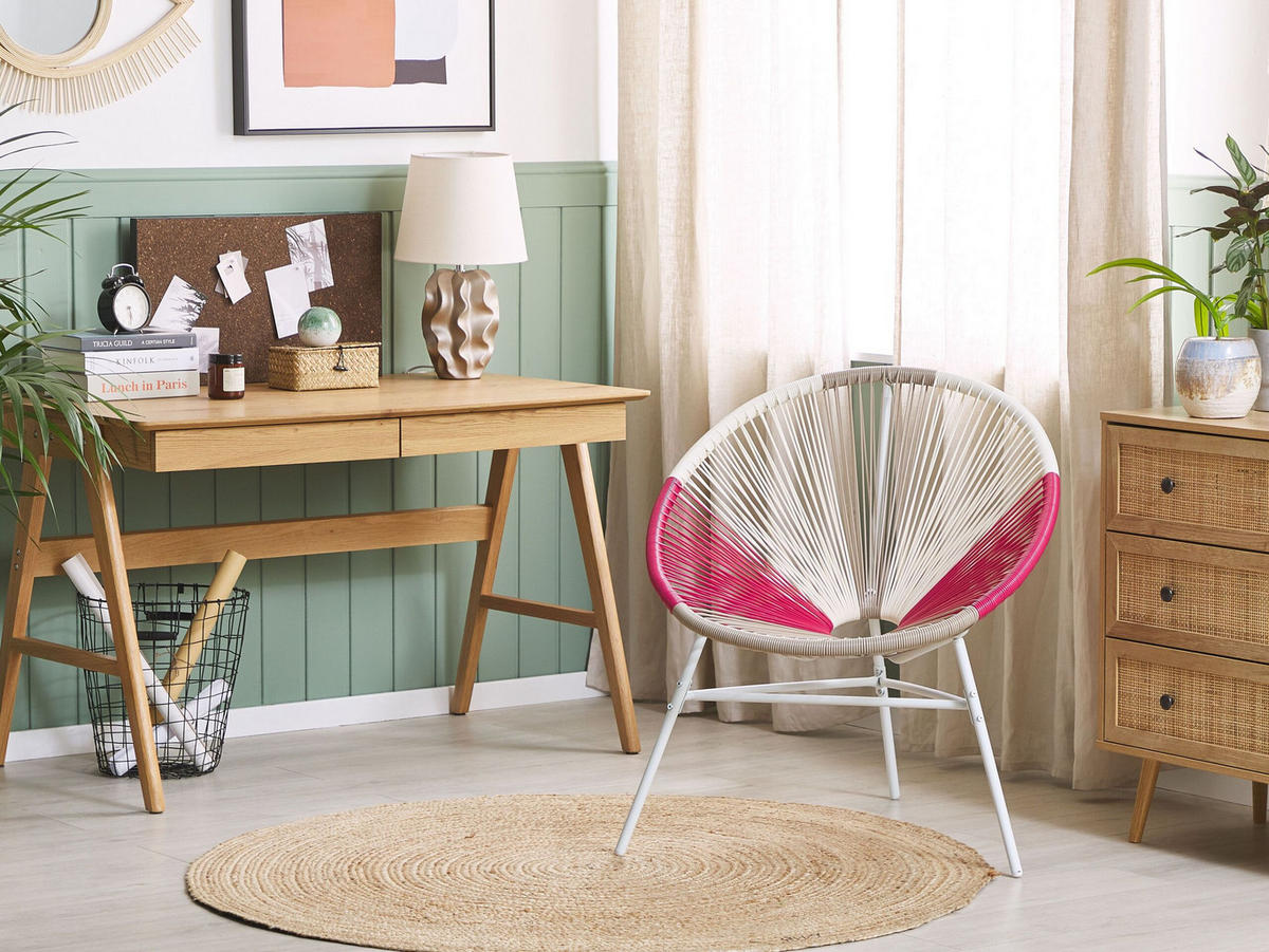 RATTANSTUHL Kunststoff weiß/beige/rosa 76 cm Acapulco - Pink/Beige, Kunststoff (76/85/76cm) - Beliani