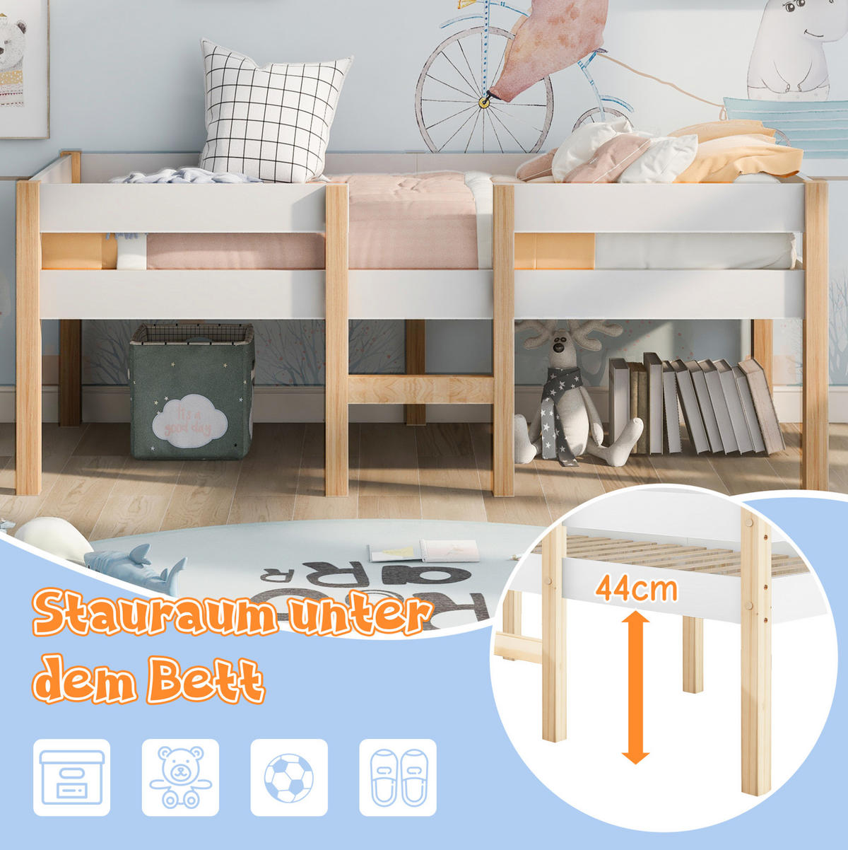 HALBHOHES Kinderbett 90/190 cm mit Rausfallschutz und Leiter, Weiß - Weiß, Holzwerkstoff (90/200cm) - Redom