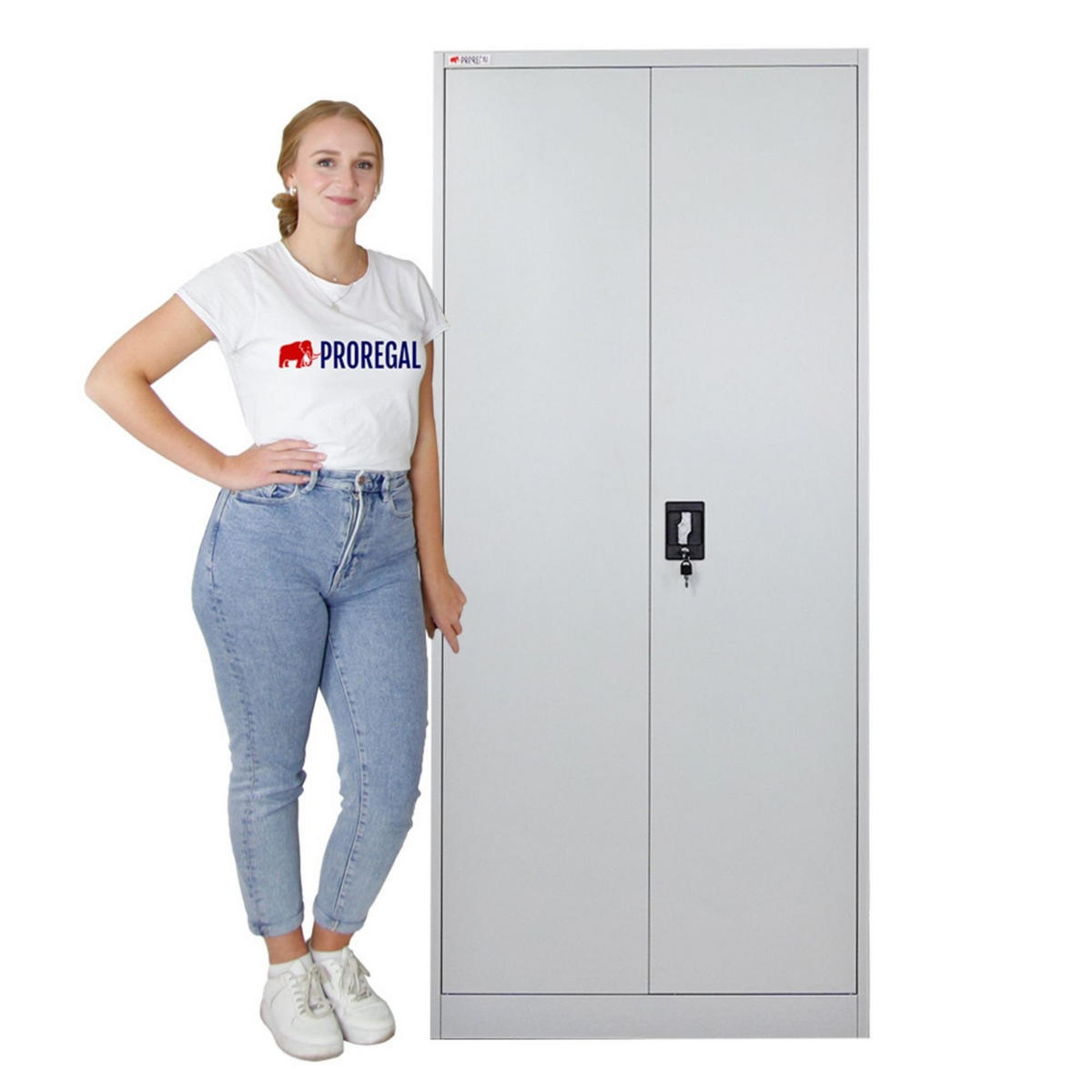 FLÜGELTÜRENSCHRANK Elephant 2er-Set 180x80x40cm 6 Fächern & Kleiderstange Lichtgrau - Hellgrau, Metall (160/180/40cm) - PROREGAL