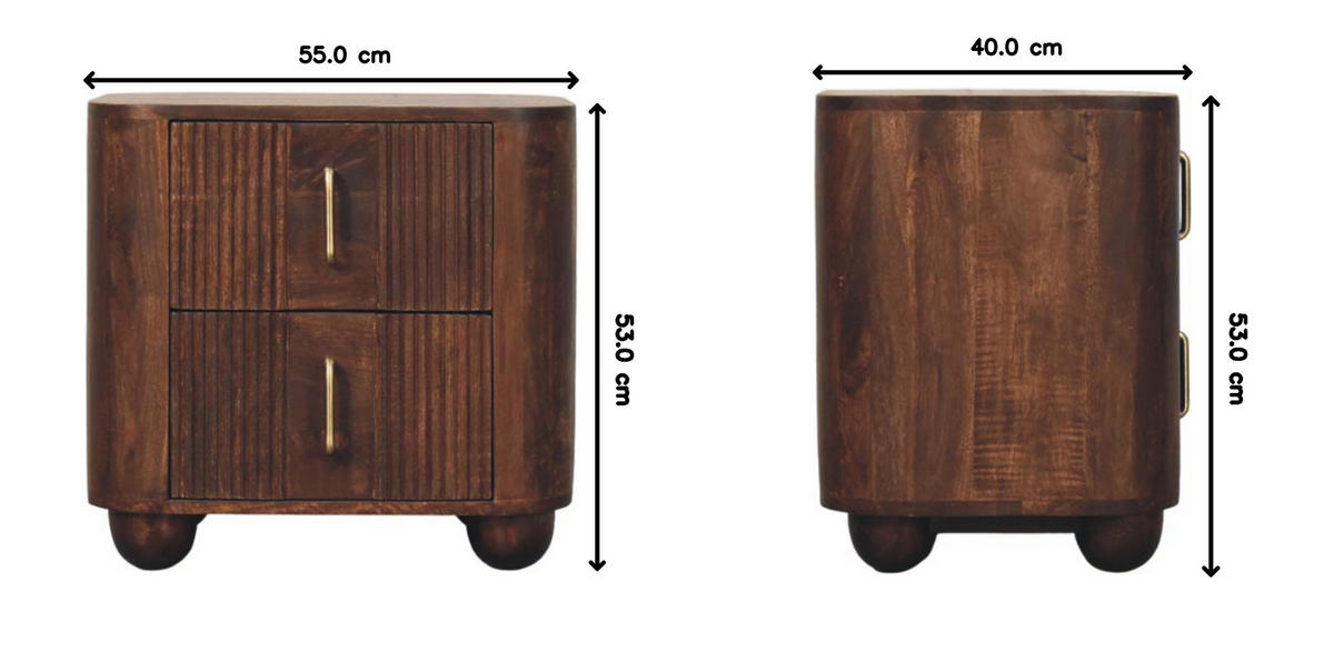 NACHTKASTEN Marlowe Geriffelt, 2 Schubladen, Dunkelbraun - Dunkelbraun/Messingfarben, Holz/Metall (55/53/40cm) - Artisan Furniture