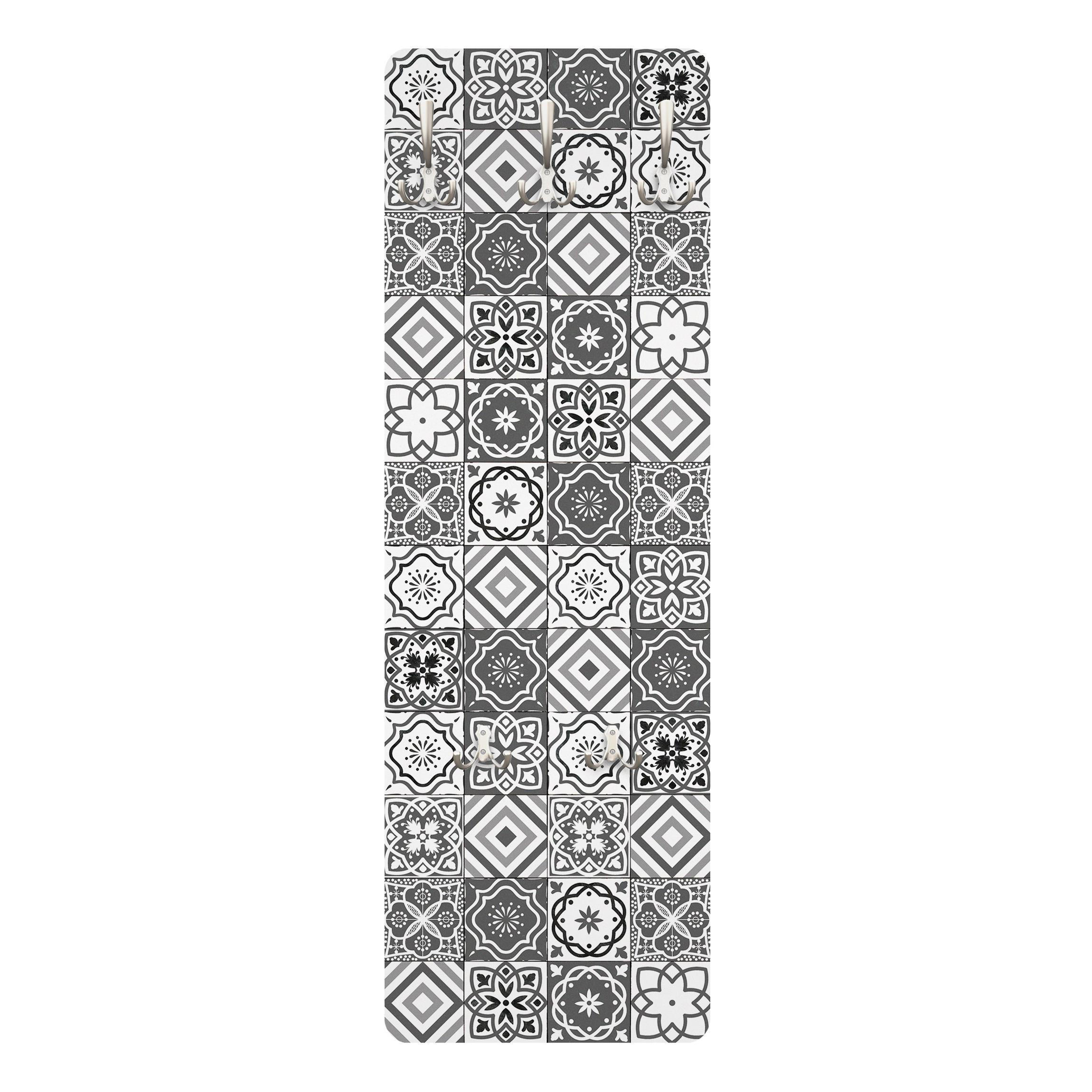 WANDGARDEROBE - Mediterranes Fliesenmuster Graustufen 34/105 cm - Grau, Holzwerkstoff (34/105/1.6cm) - Bilderwelten