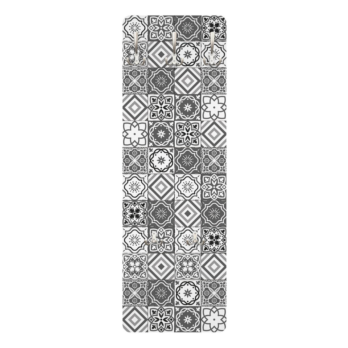 WANDGARDEROBE - Mediterranes Fliesenmuster Graustufen 34/105 cm - Grau, Holzwerkstoff (34/105/1.6cm) - Bilderwelten