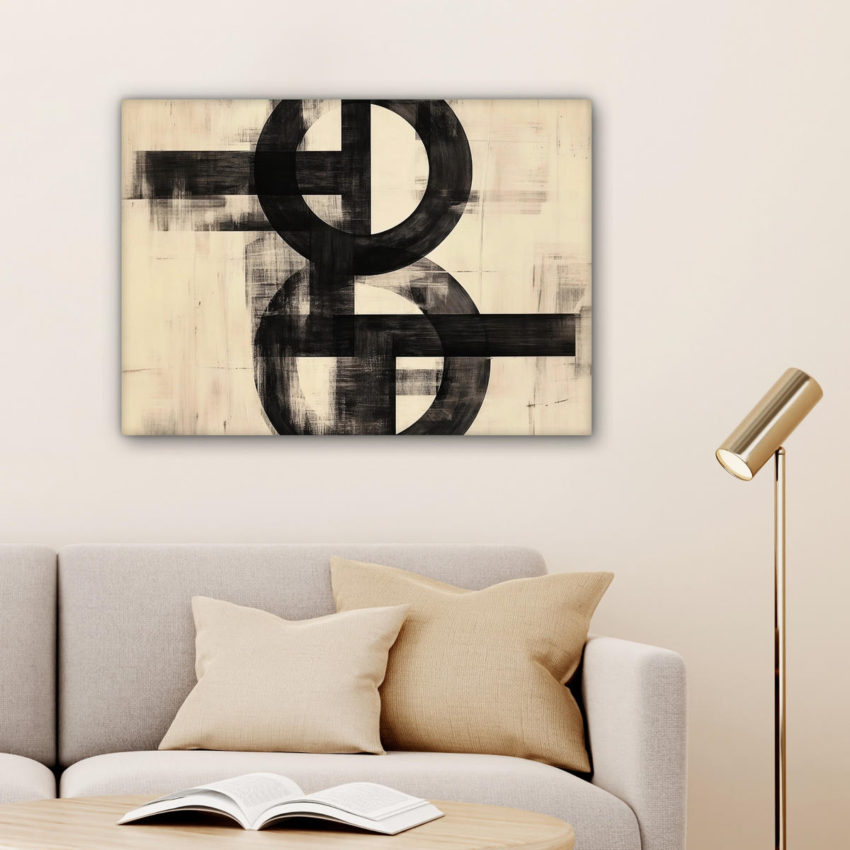 LEINWANDBILD Kreise - Balken - Schwarz - Abstrakt Wandbilder 80x60 cm - Schwarz, Textil (80/60cm) - MuchoWow