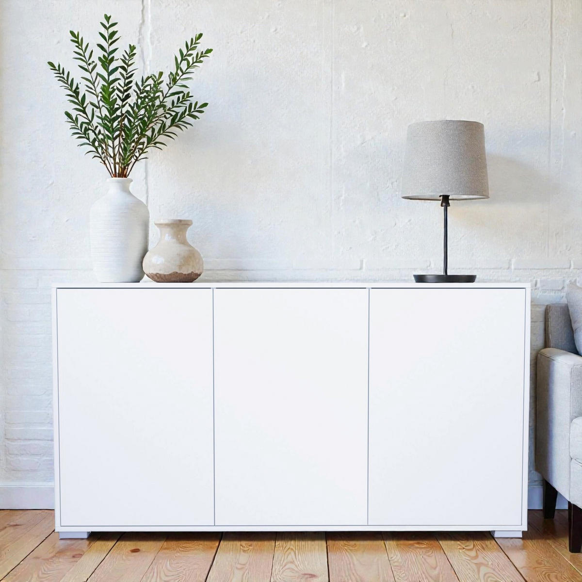 SIDEBOARD Elena, Kommode mit Push-to-Open, Made in Germany, Moderner Schrank, Weiß matt (152,5 x 83 x 37 cm) - Weiß, Holzwerkstoff (152.5/83/37cm) - InnoFurn