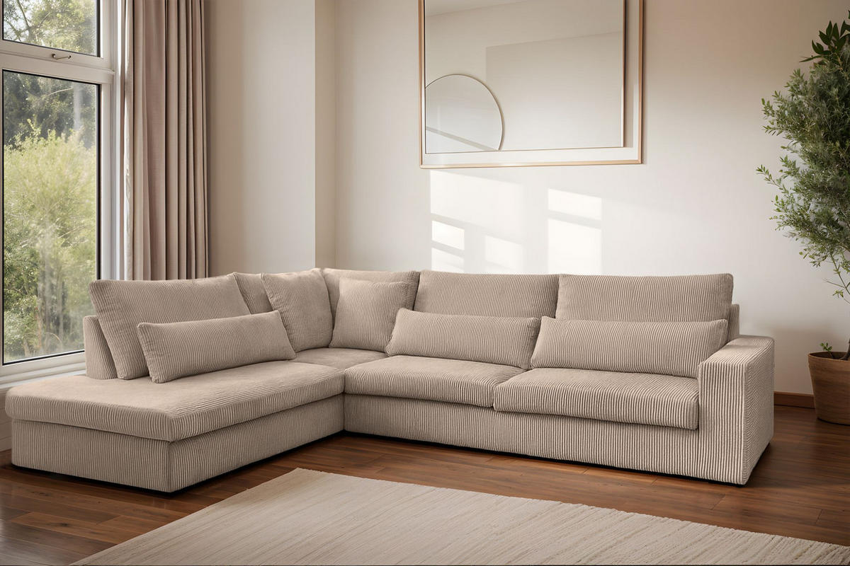 ECKSOFA L-Form SVEN Stoff Poso Dunkelbeige Links - Beige, Textil (315/245cm) - Kaiser Möbel
