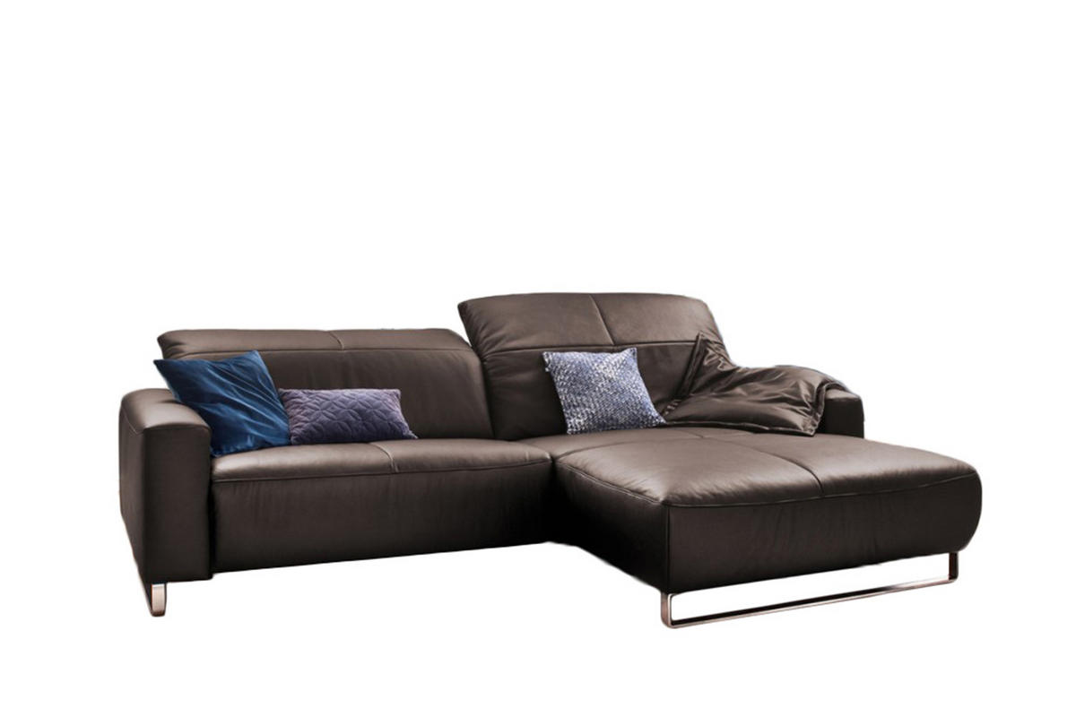 ECKSOFA MIT SITZTIEFENVERSTELLUNG YORK Sonoma Trüffel Dekor Leder - Silberfarben/Sonoma Eiche, Leder (284/180cm) - KAWOLA