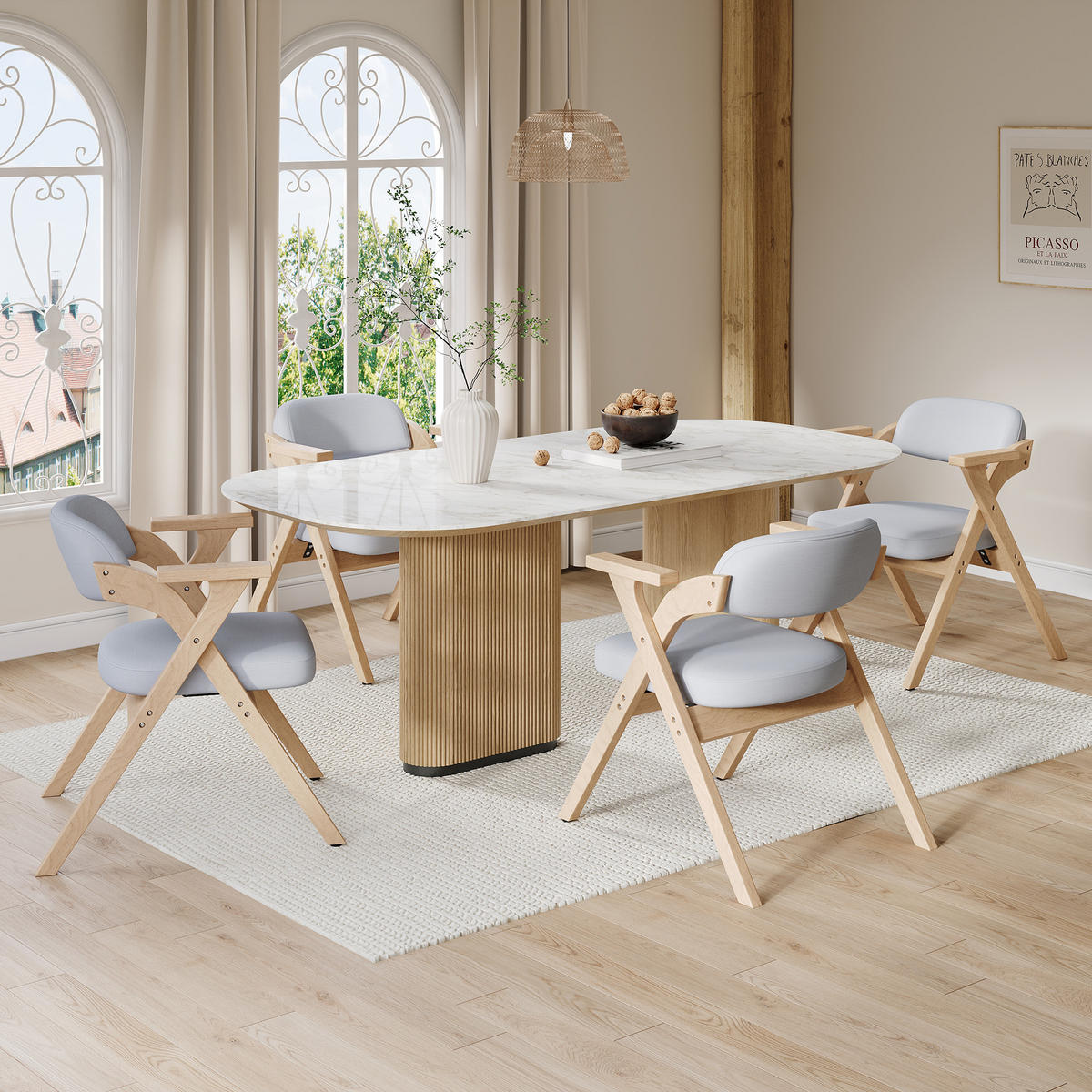 ESSZIMMERSTUHL 2 Klappbar Massivholz Leinen Grau Modern - Grau, Holz (64.5/76/66.5cm) - FLIEKS