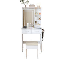 TOALETNÍ stolek 81/54/16 cm s LED osvětlením, USB porty, zásuvkami a taburetem, Bílá - bílá, kompozitní dřevo (60/136/36cm) - Redom