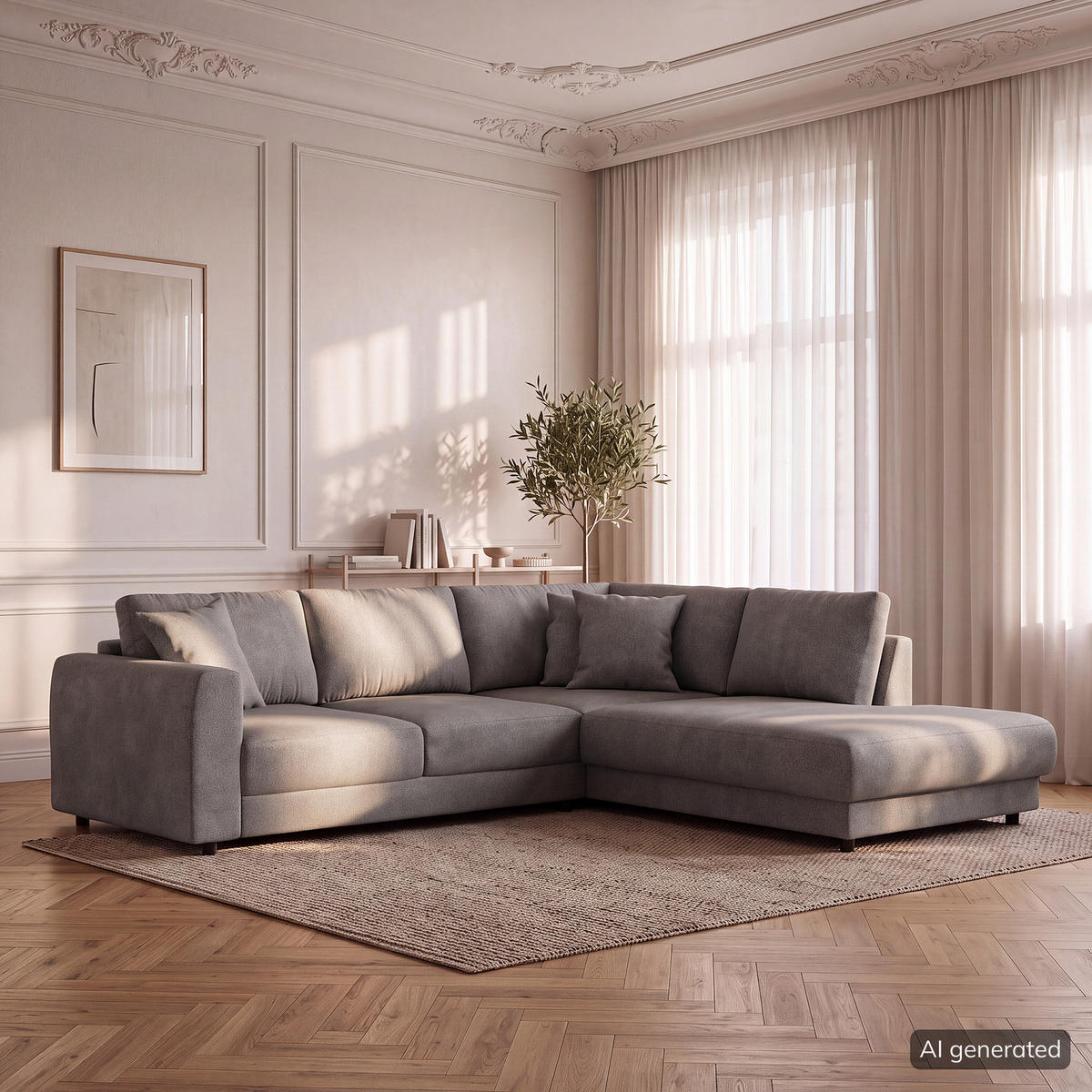 ECKSOFA mit Ottomane - Schwarz/Grau, Holz/Kunststoff (267/254cm) - home24