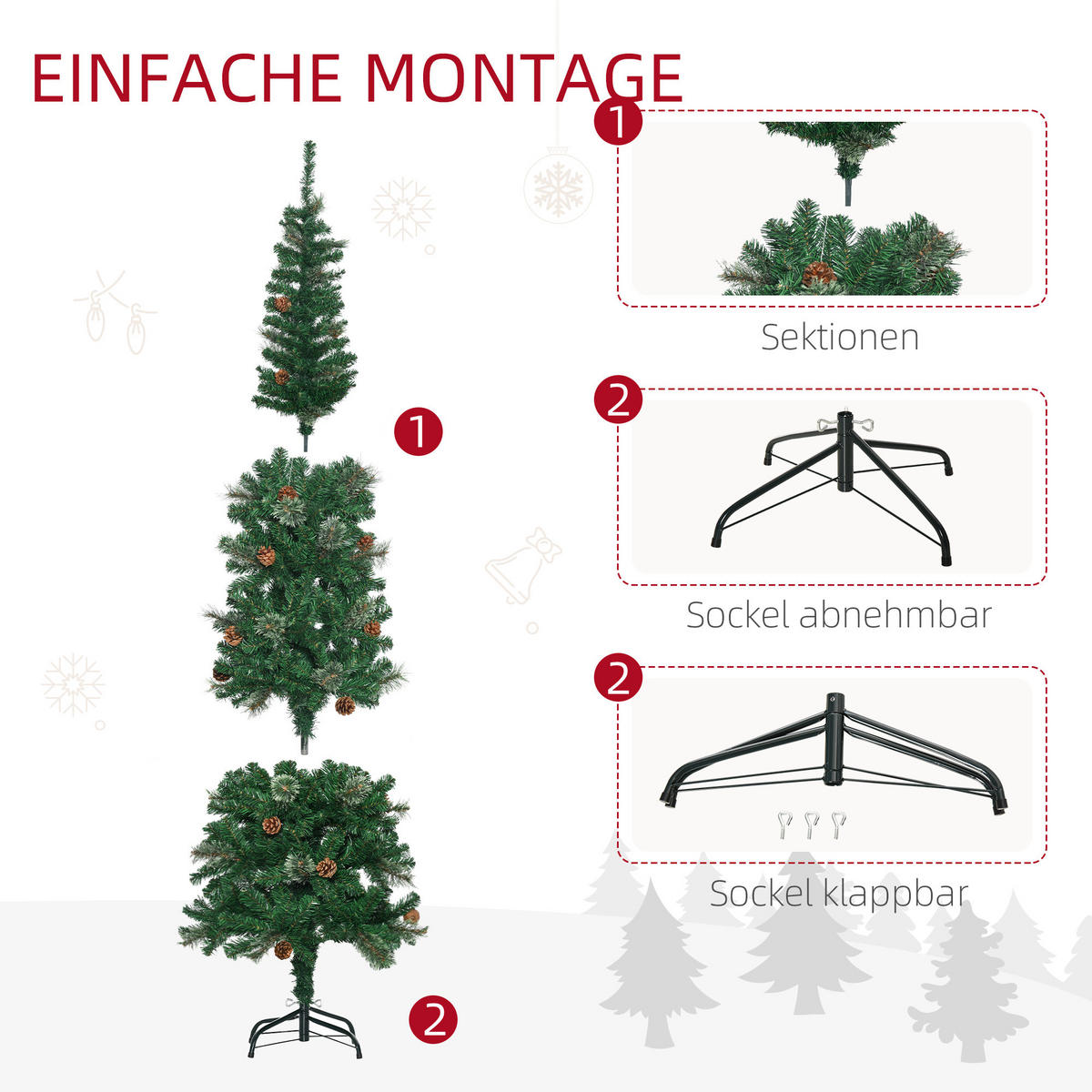 KÜNSTLICHER Weihnachtsbaum, 195 cm Christbaum mit 556 Spitzen für Weihnachten - Grün, Kunststoff/Metall (195cm) - HOMCOM