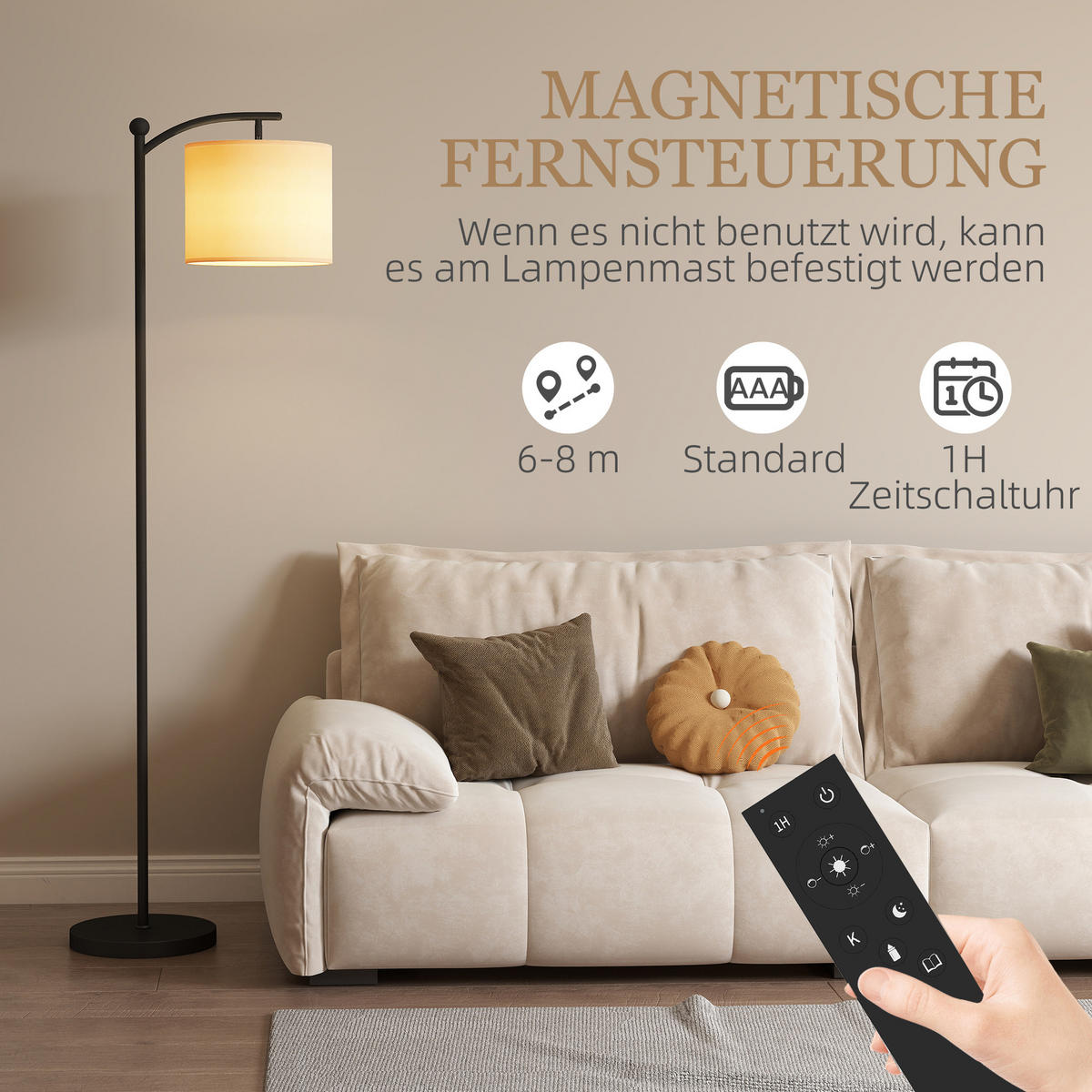 LED Stehlampe Stufenlos Dimmbar Stehleuchte mit Lampenschirm aus Stoff - Schwarz, Metall (54.3/30.6/159.6cm) - HOMCOM